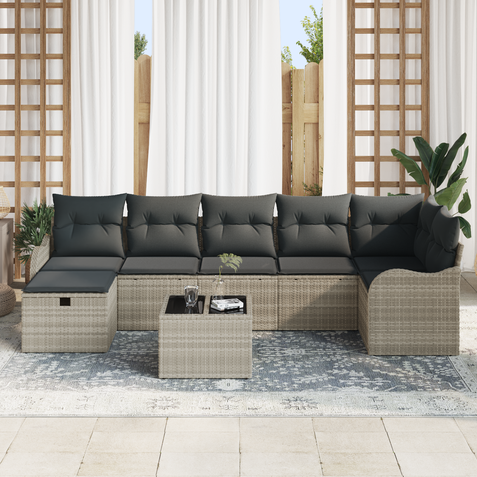 vidaXL 8-delige tuinset met kussens Lichtgrijs Poly Rattan