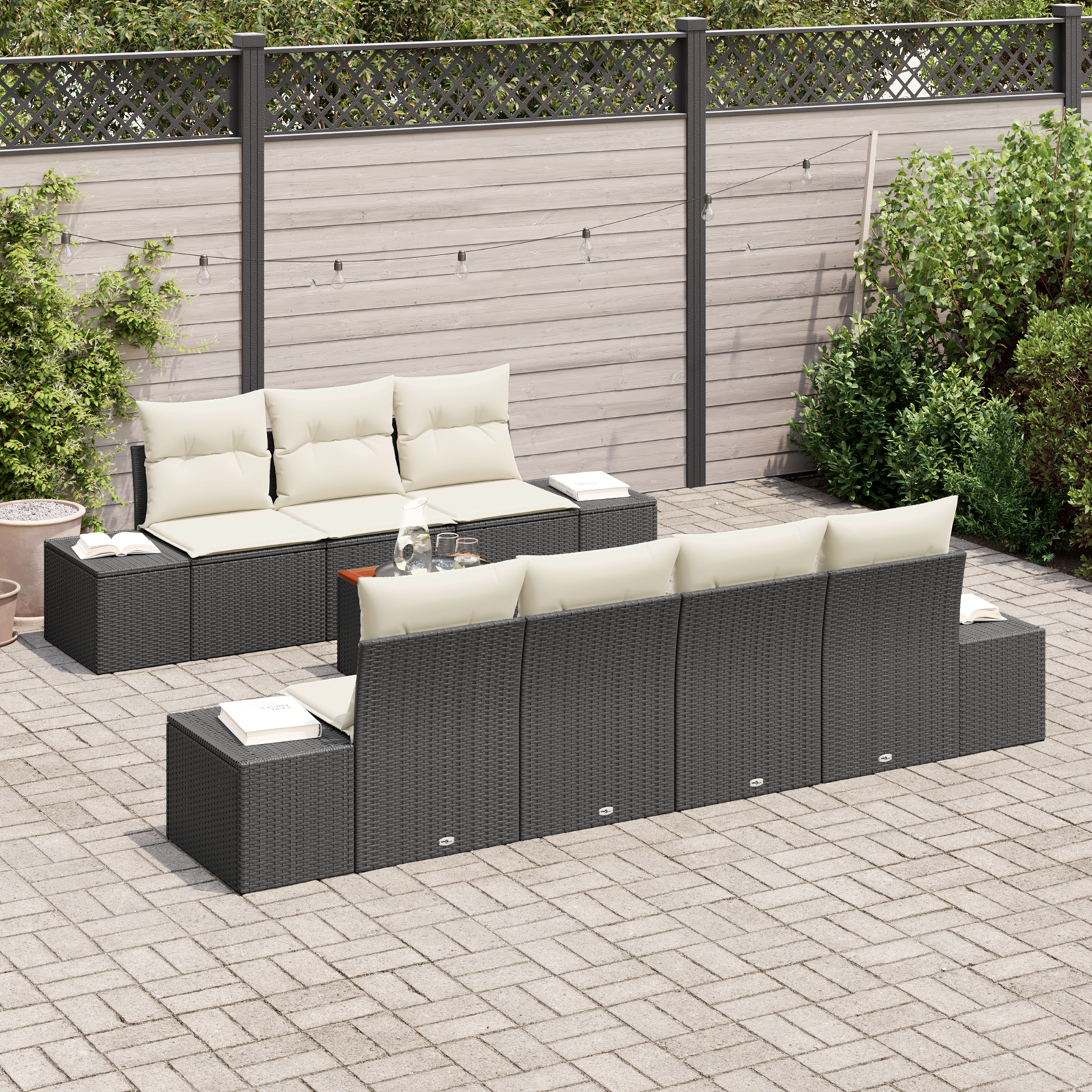 vidaXL 8-delige Tuinbankenset met kussens poly rattan acaciahout zwart