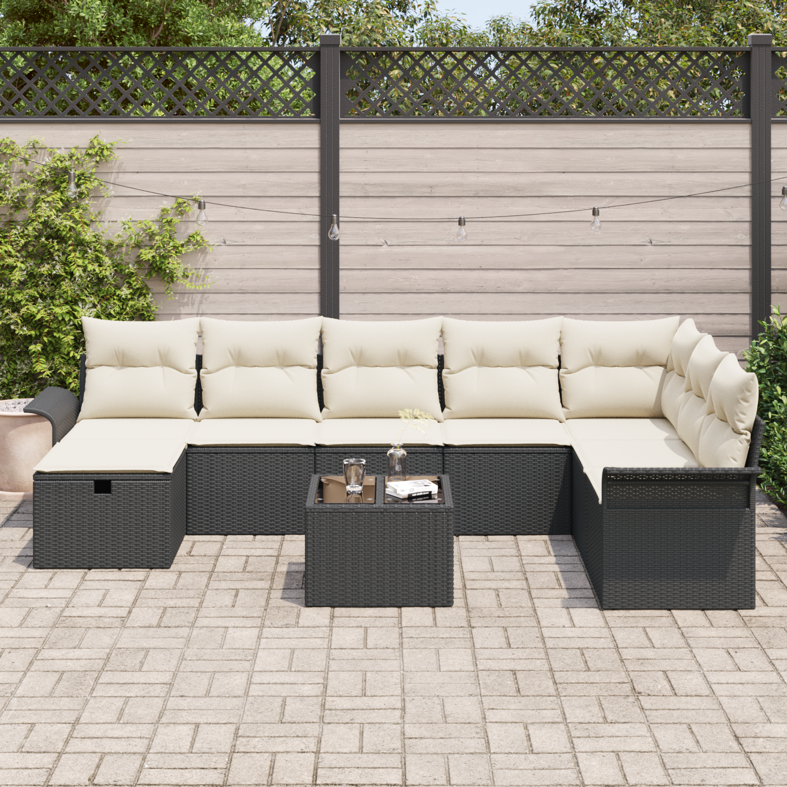 vidaXL 9-delige Tuinbankenset met kussens poly rattan zwart