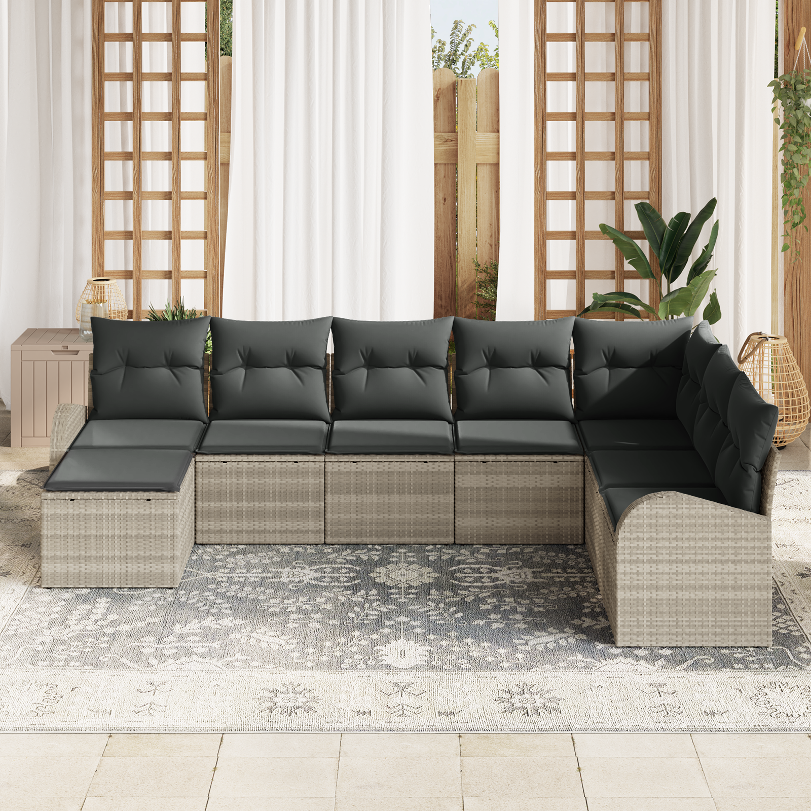 vidaXL 8-delige tuinsofa set met kussens in lichtgrijs poly rattan