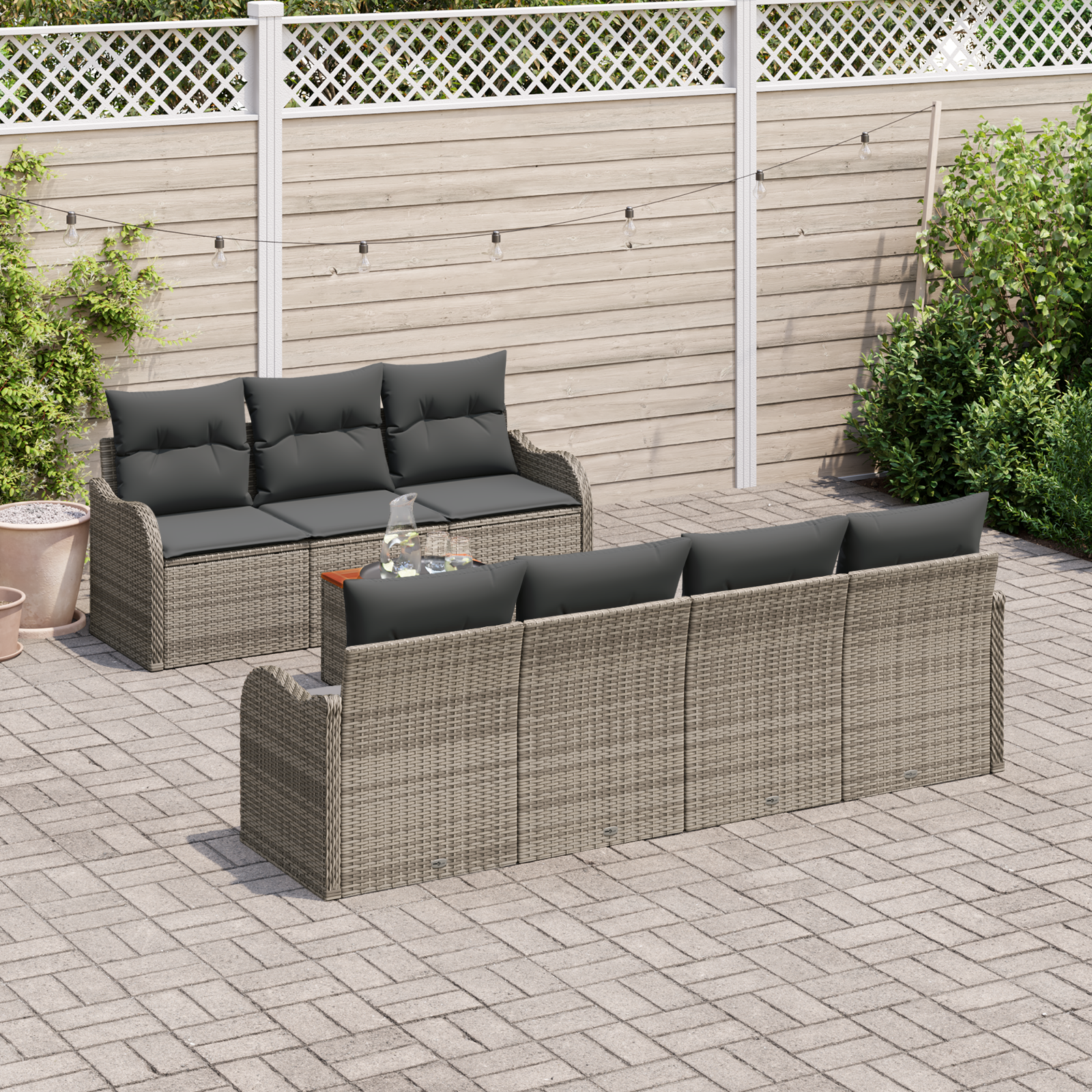 vidaXL 8-delige Tuinbankenset met kussens poly rattan acacia grijs