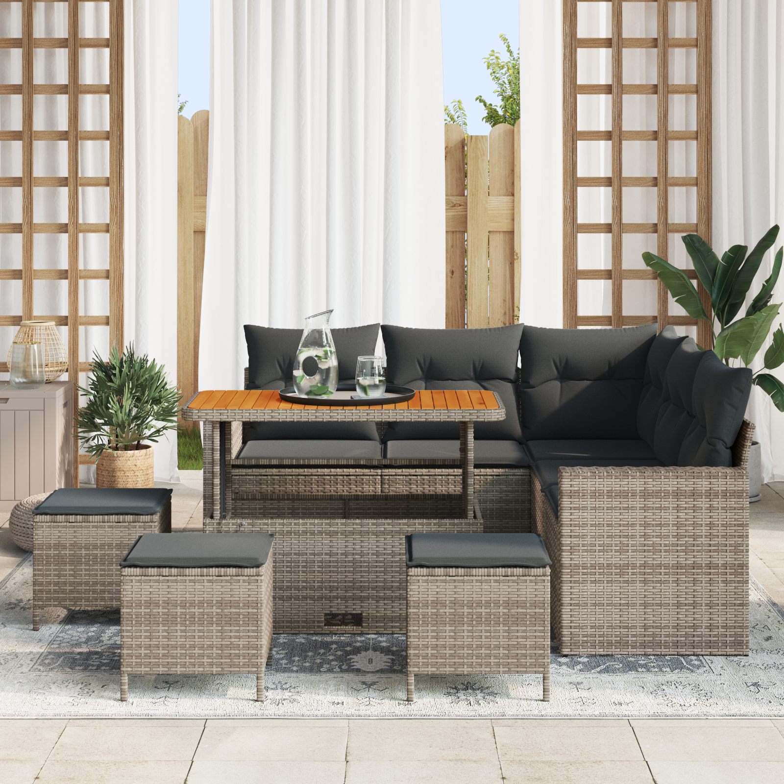 vidaXL 9-delige tuinset met kussens in het grijs van poly rattan en acacia