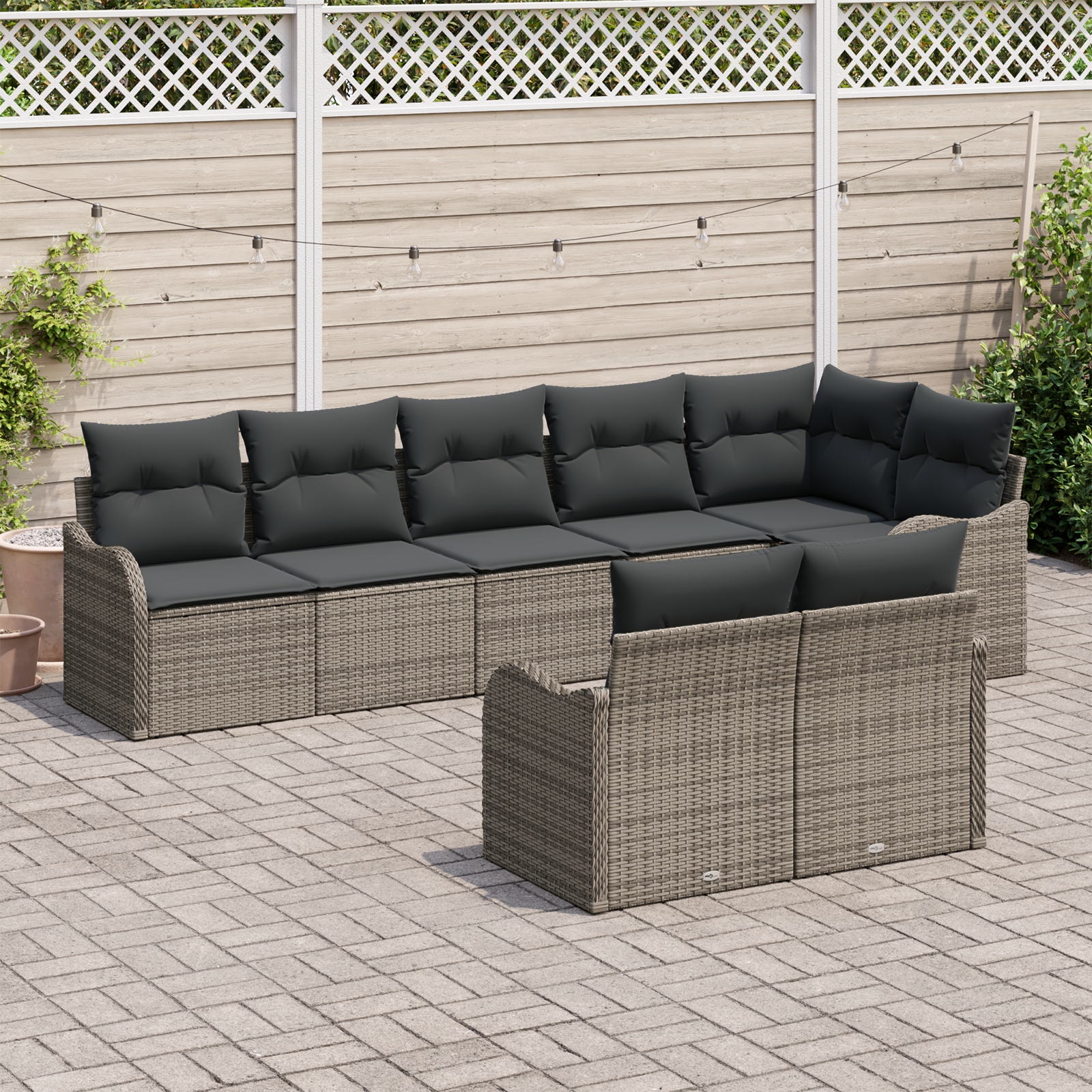 vidaXL 8-delige tuinset met kussens - Grijs poly rattan