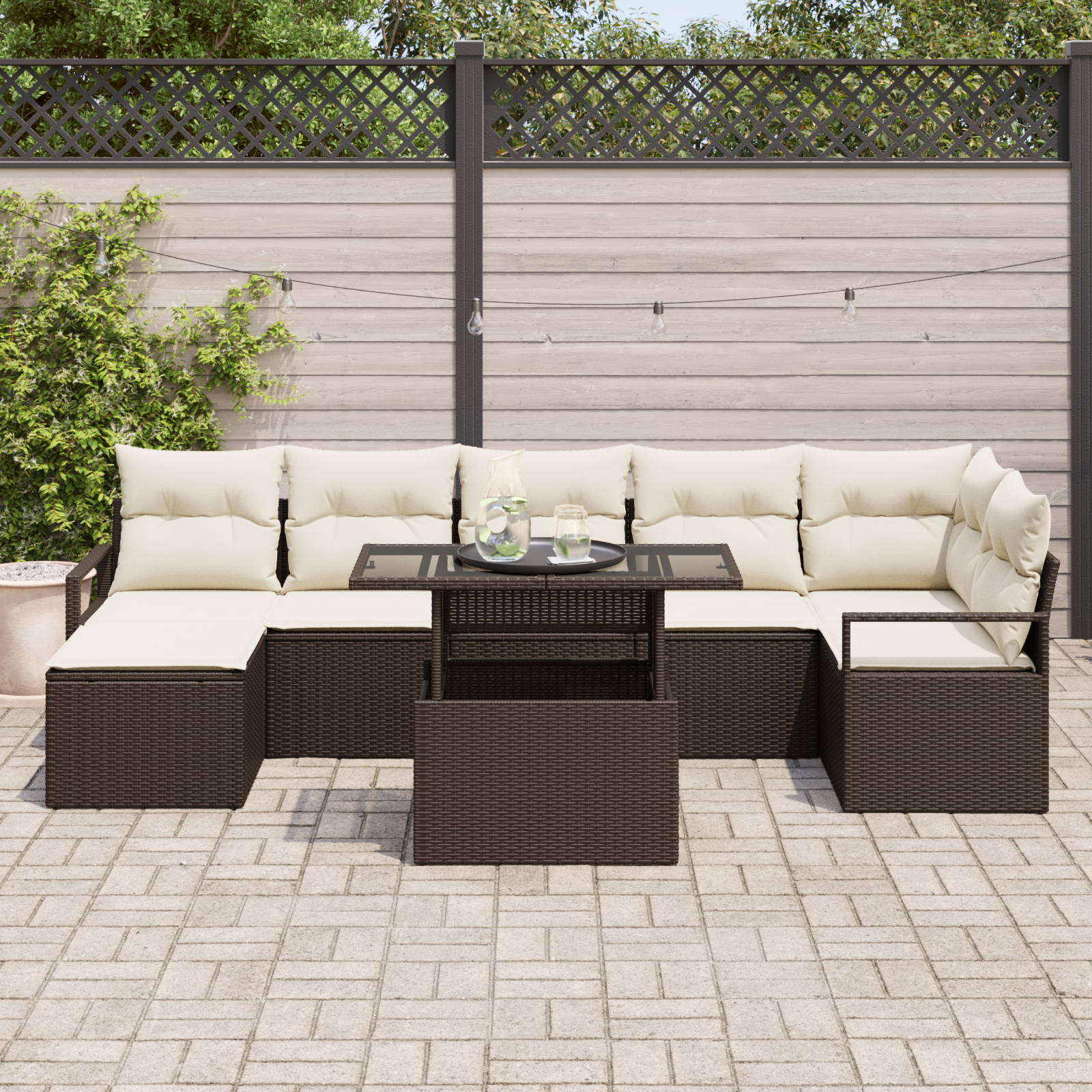 vidaXL 8-delige Tuinbankenset met kussens poly rattan bruin