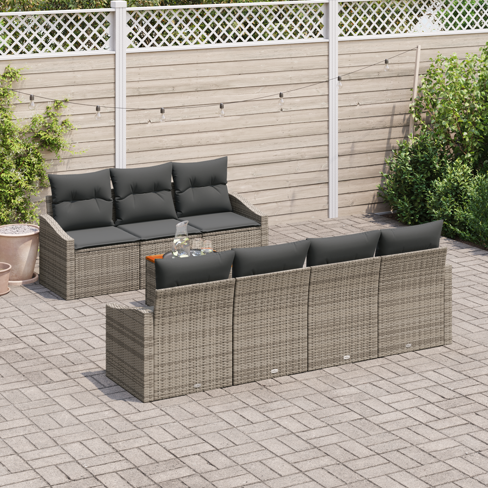 vidaXL 8-delige tuinbankset met kussens - grijs poly rattan en acacia