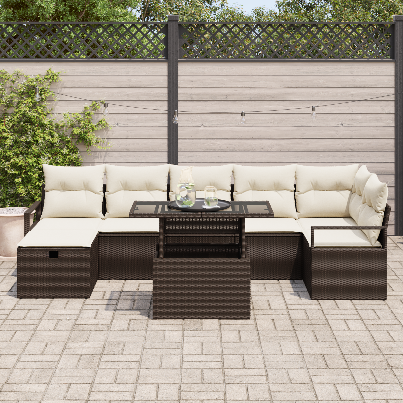 vidaXL 8-delige Tuinbankenset met kussens poly rattan bruin