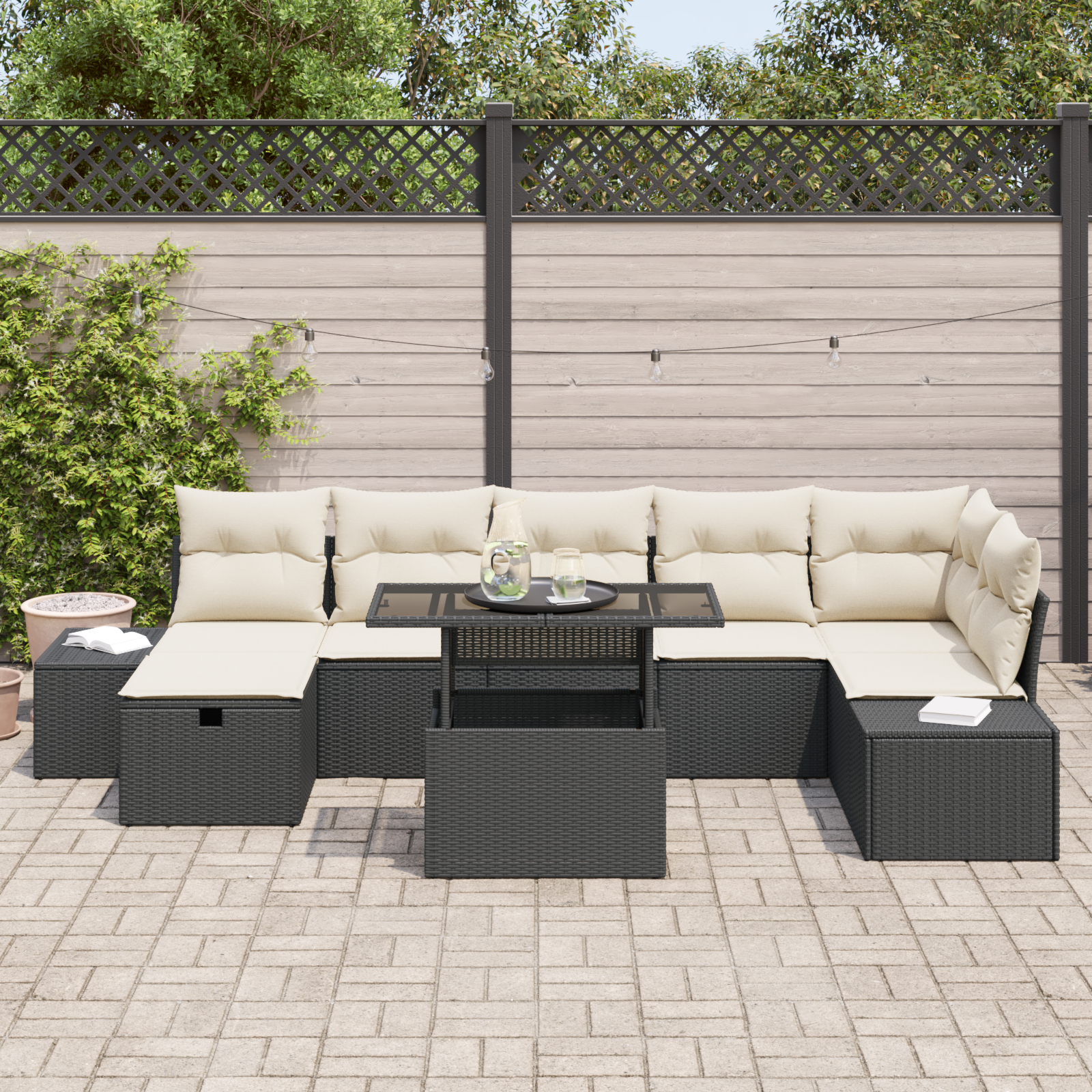 vidaXL 8-delige tuinset met kussens - zwart poly rattan