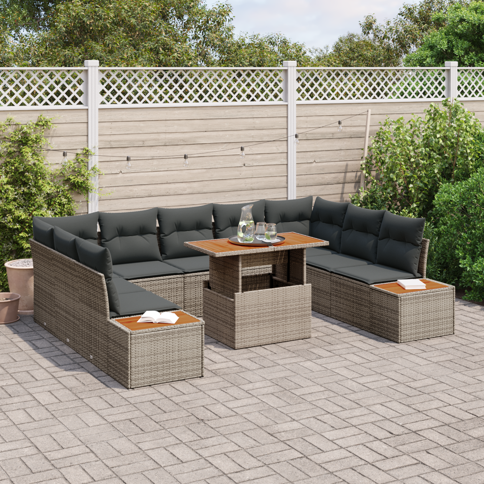 vidaXL 6-delige Tuinbankenset met kussens poly rattan grijs