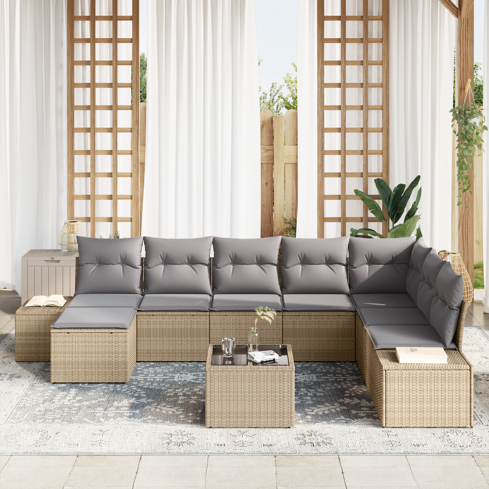 vidaXL 9-delige tuinsofa set met kussens in zwart poly rattan