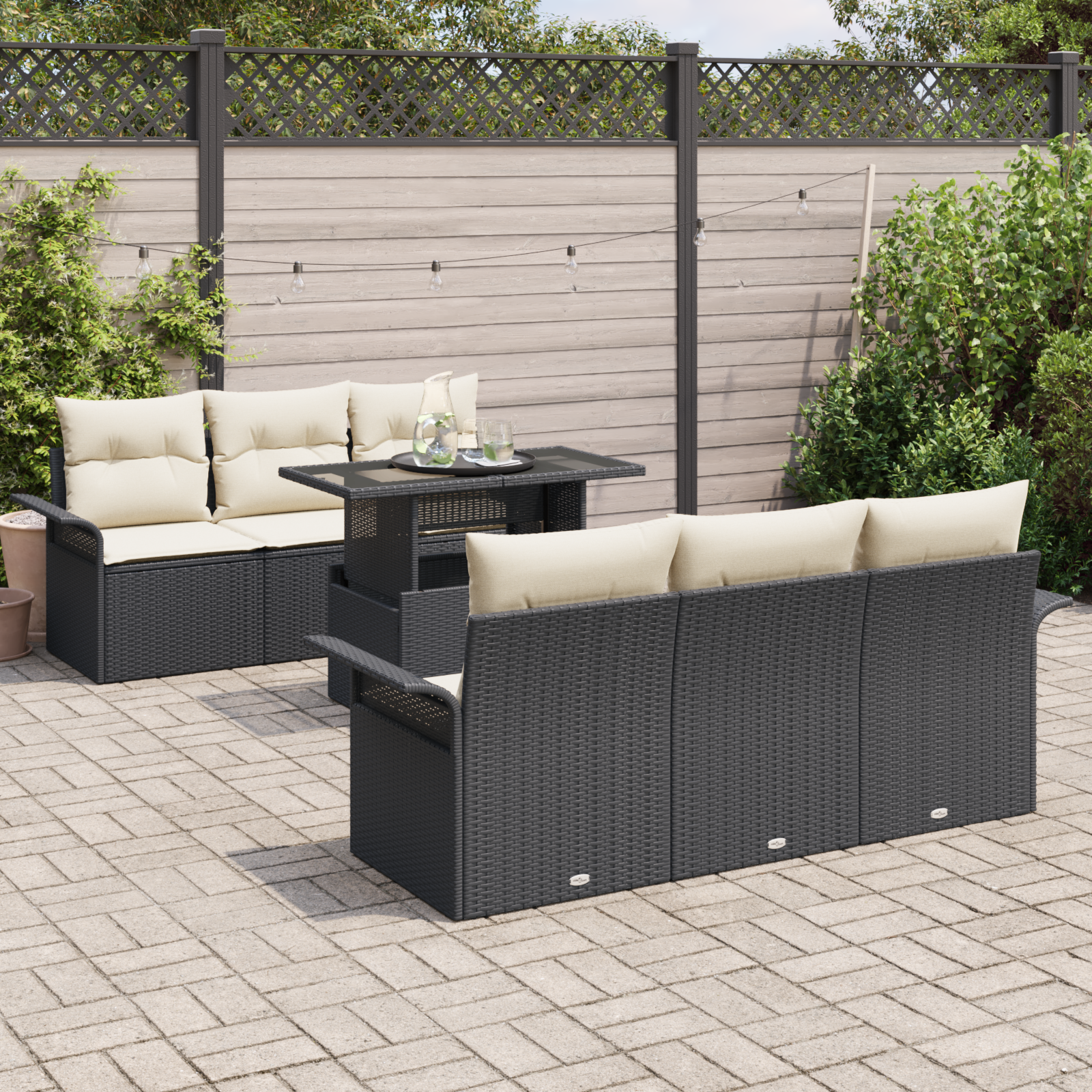 vidaXL 7-delige tuinsofa set met kussens zwart poly rattan