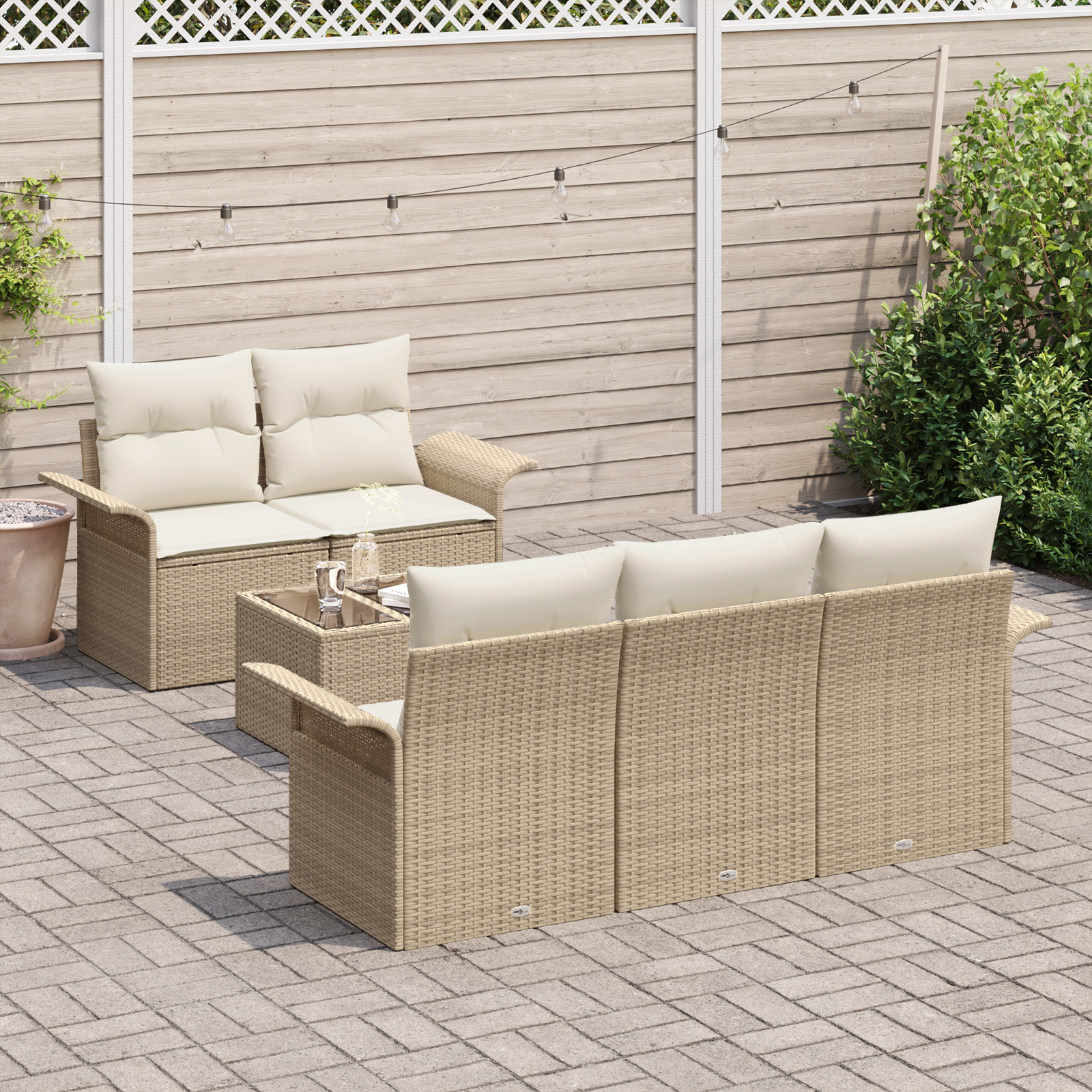 vidaXL 6-delige tuinset met kussens beige poly rattan