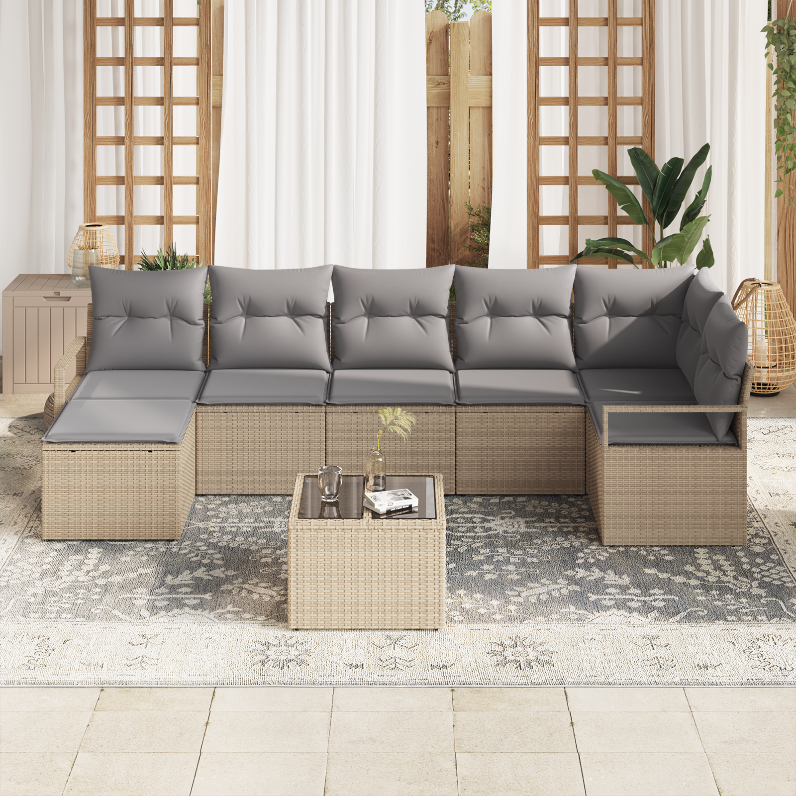 vidaXL 8-delige tuinsofa set met kussens in zwart poly rattan
