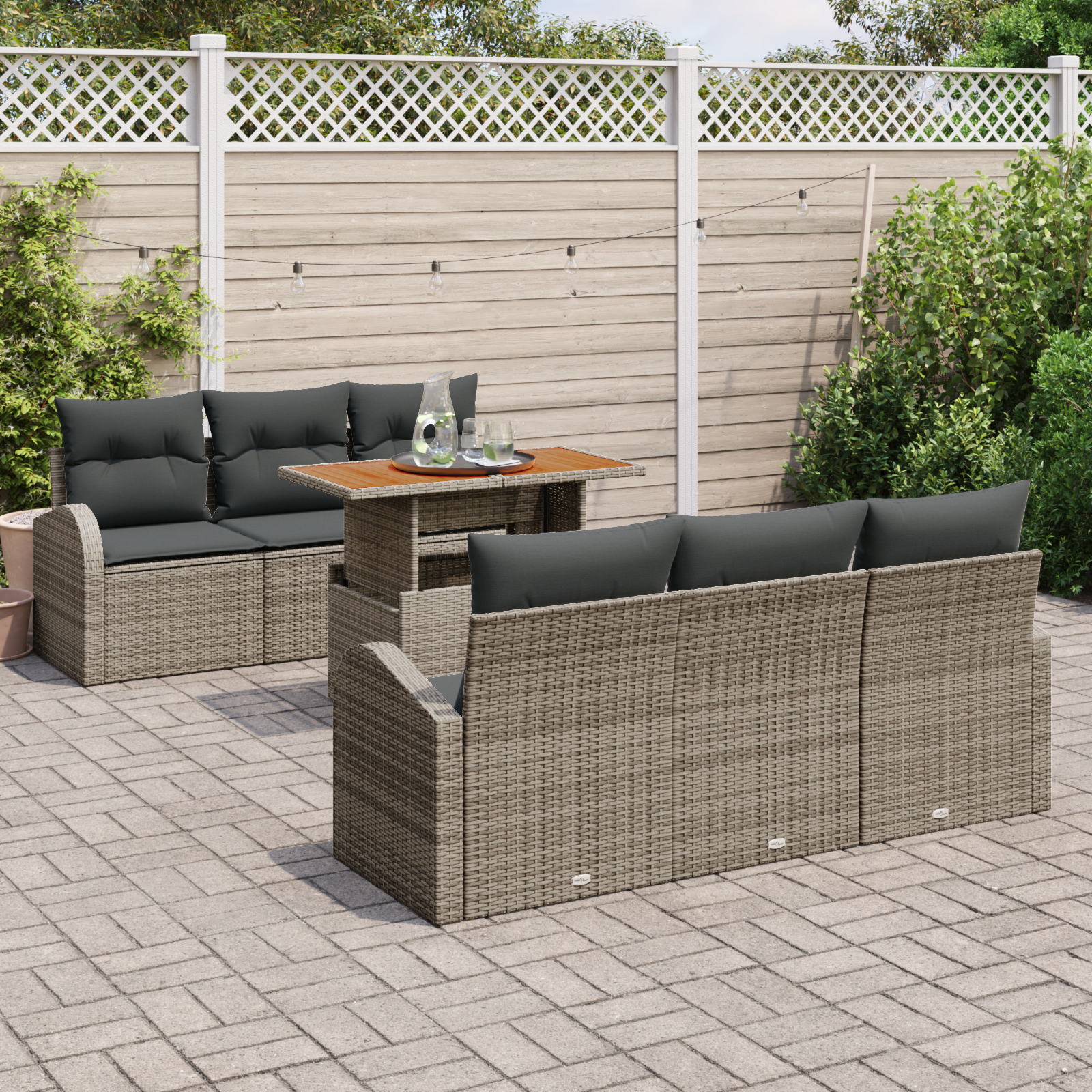 vidaXL 7-delige Tuin Sofa Set met Kussens Grijs Poly Rattan