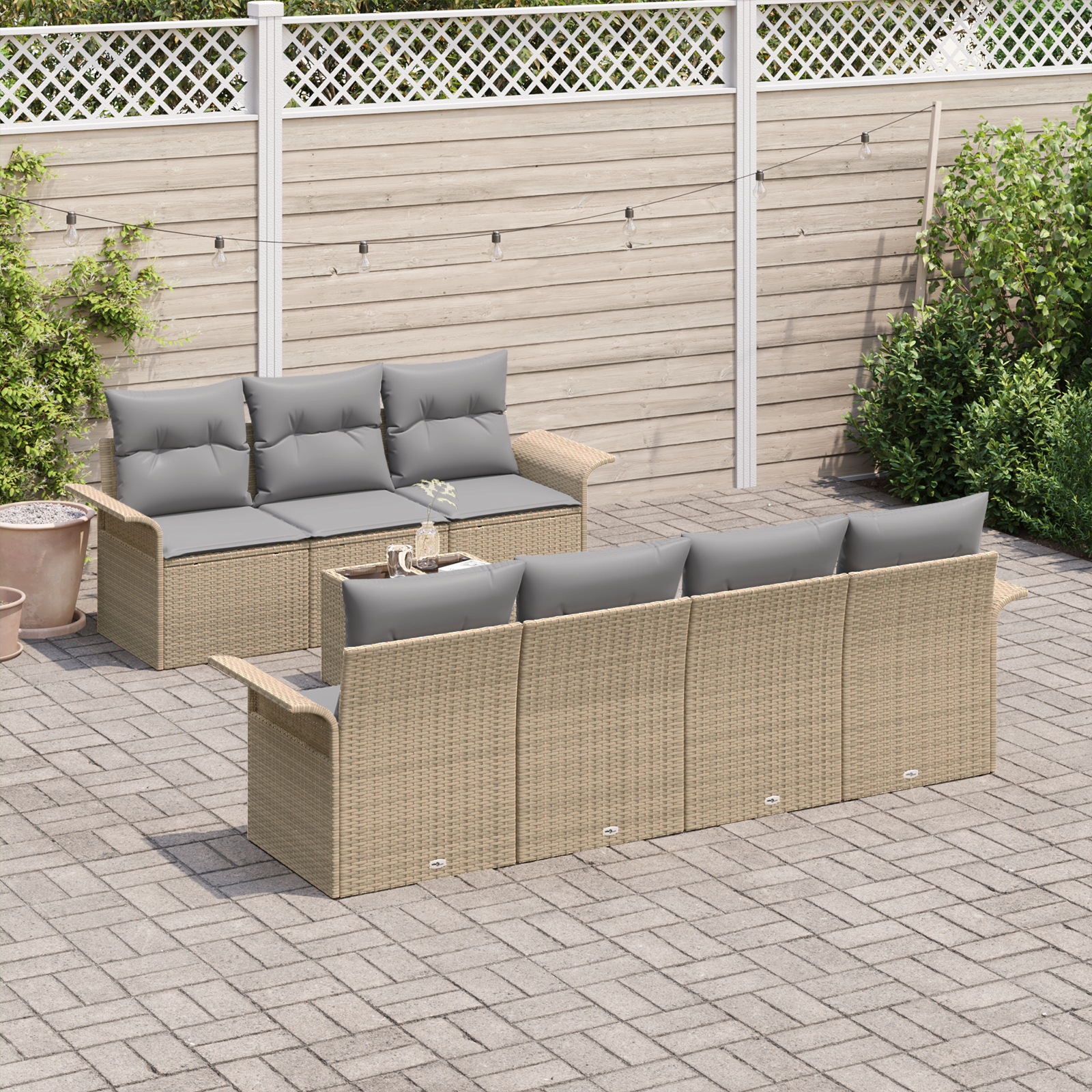vidaXL 8-delige Tuinbankenset met kussens poly rattan beige