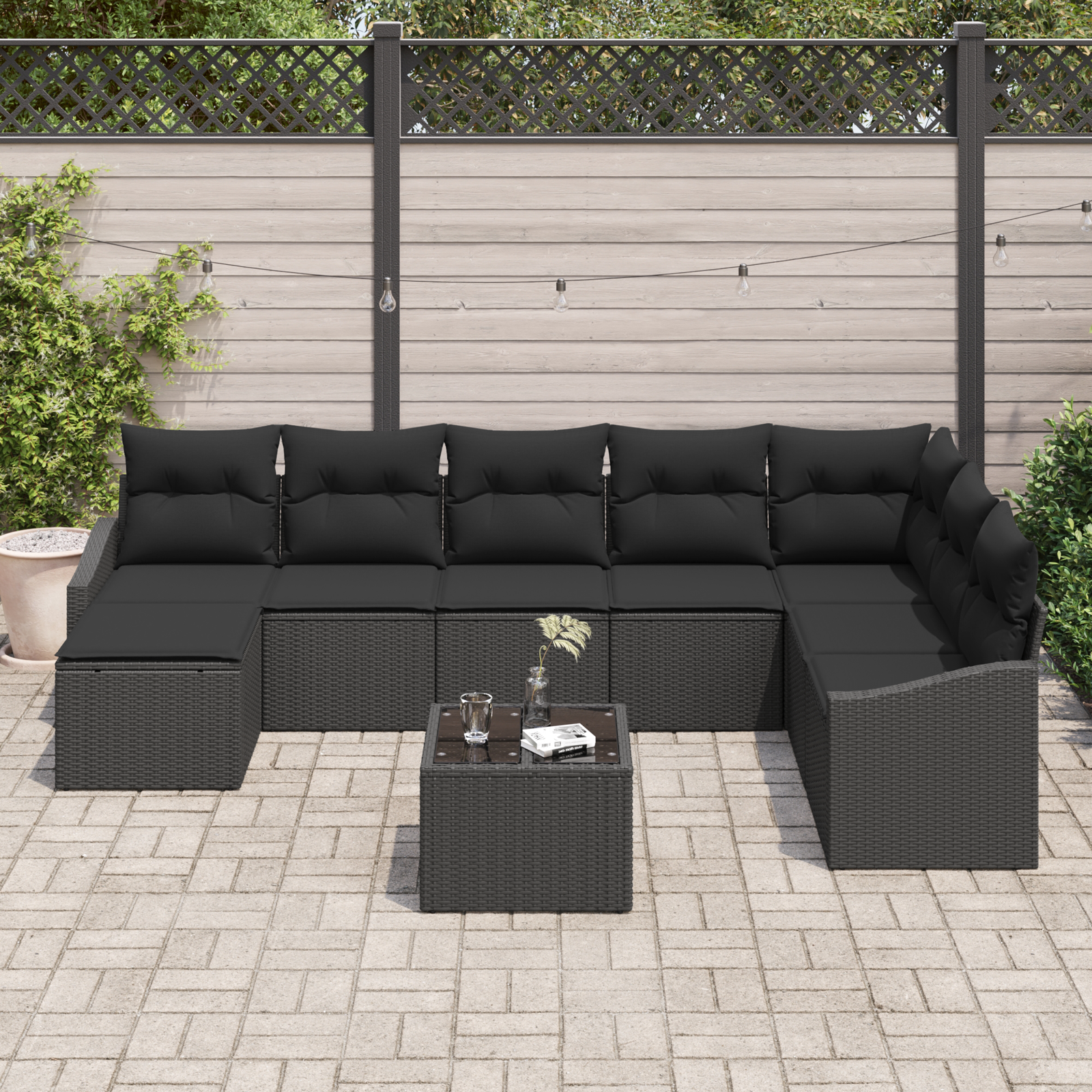 vidaXL 9-delige Tuinbankenset met kussens poly rattan beige