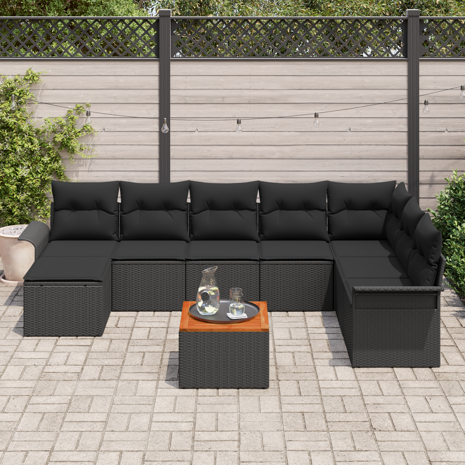 vidaXL 9-delige tuinset met kussens - zwart poly rattan, acacia