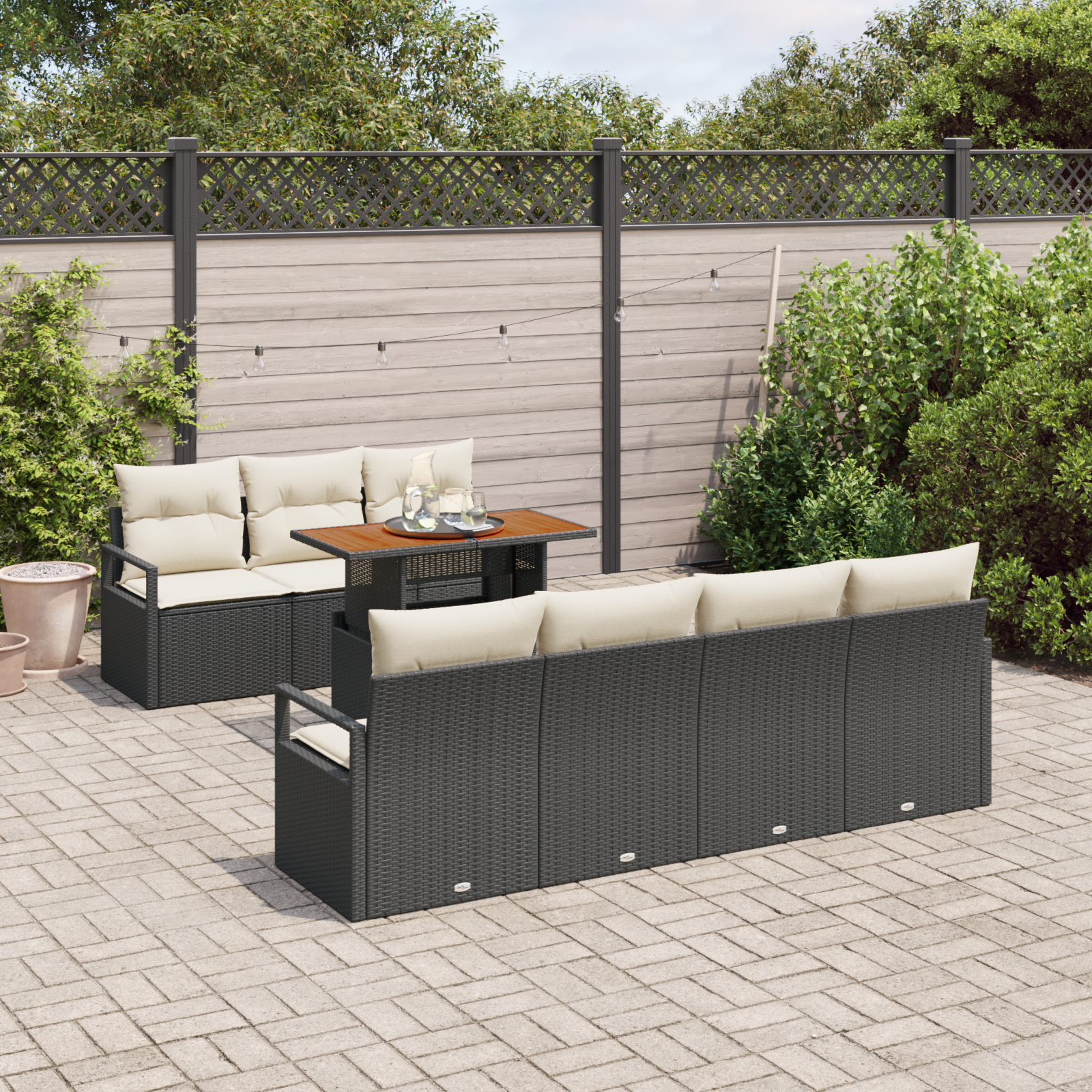 vidaXL 8-delige tuinsofa set met kussens in zwart poly rattan en acacia