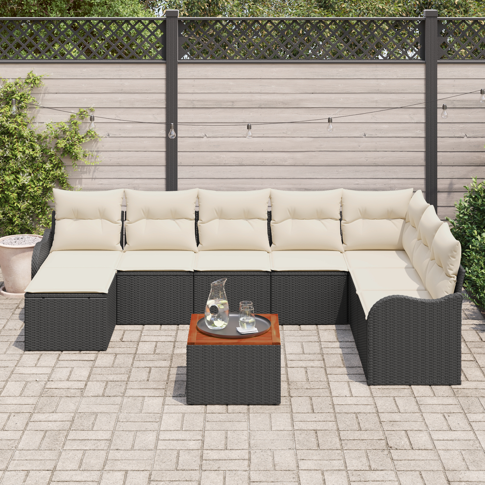 vidaXL 9-delige Tuinbankenset met kussens poly rattan acacia zwart