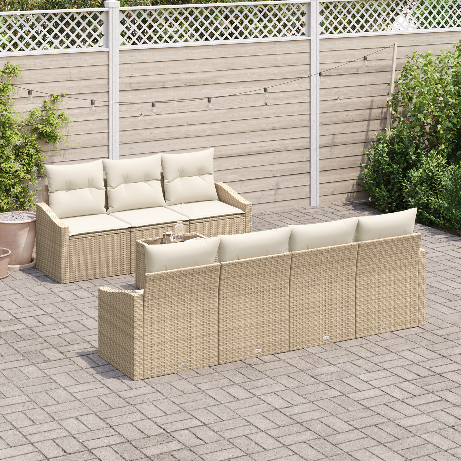 vidaXL 8-delige Tuinbankenset met kussens poly rattan beige