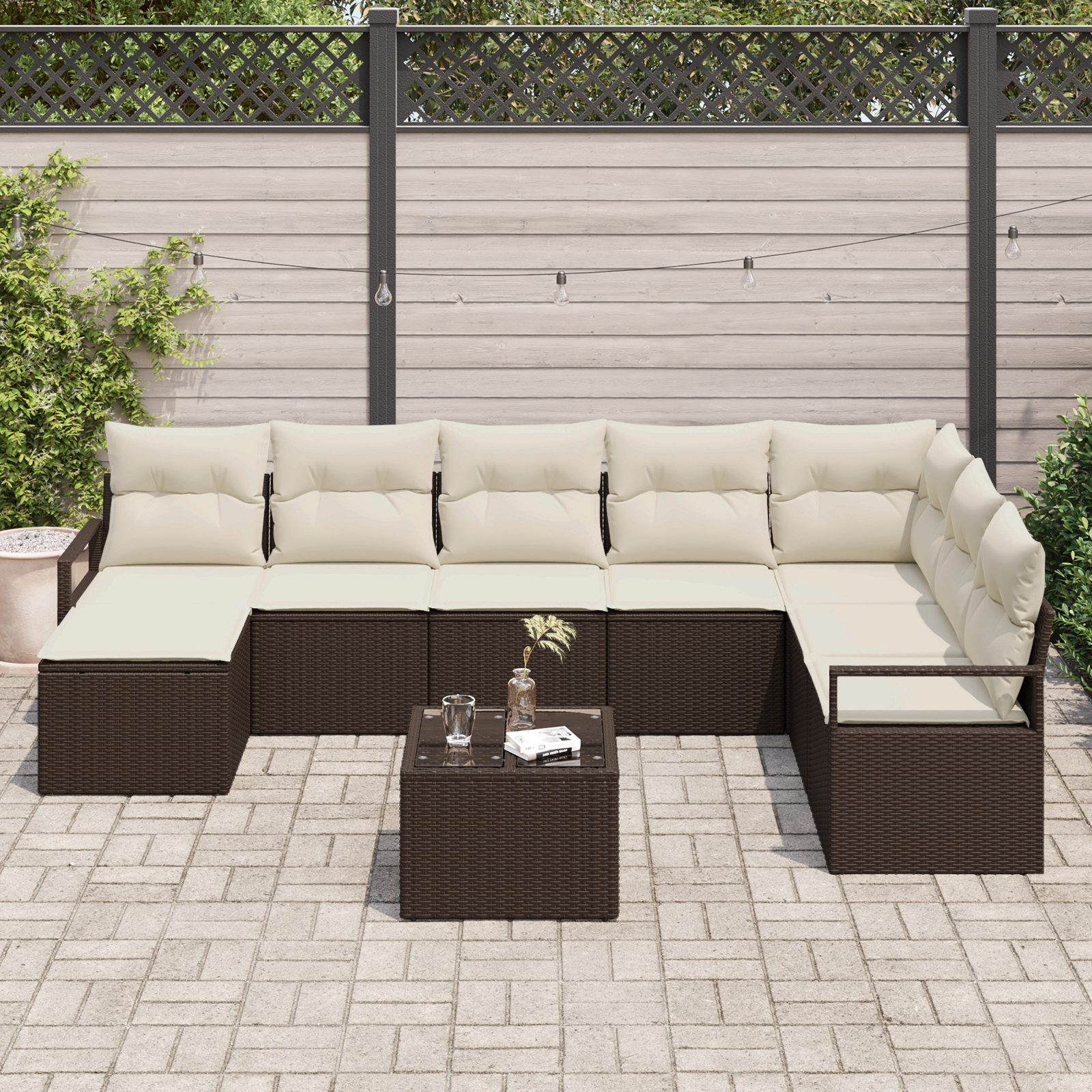 vidaXL 8-delige Tuinbankenset met kussens poly rattan grijs