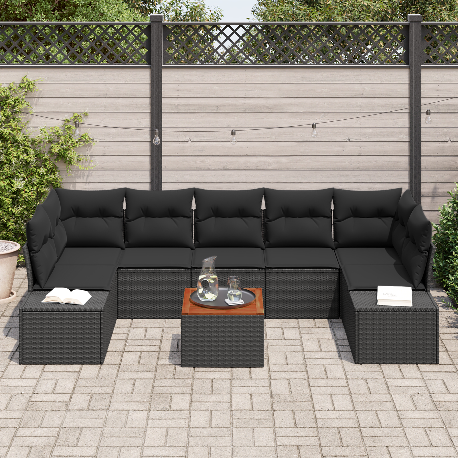 vidaXL 8-delige Tuinbankenset met kussens poly rattan acaciahout zwart