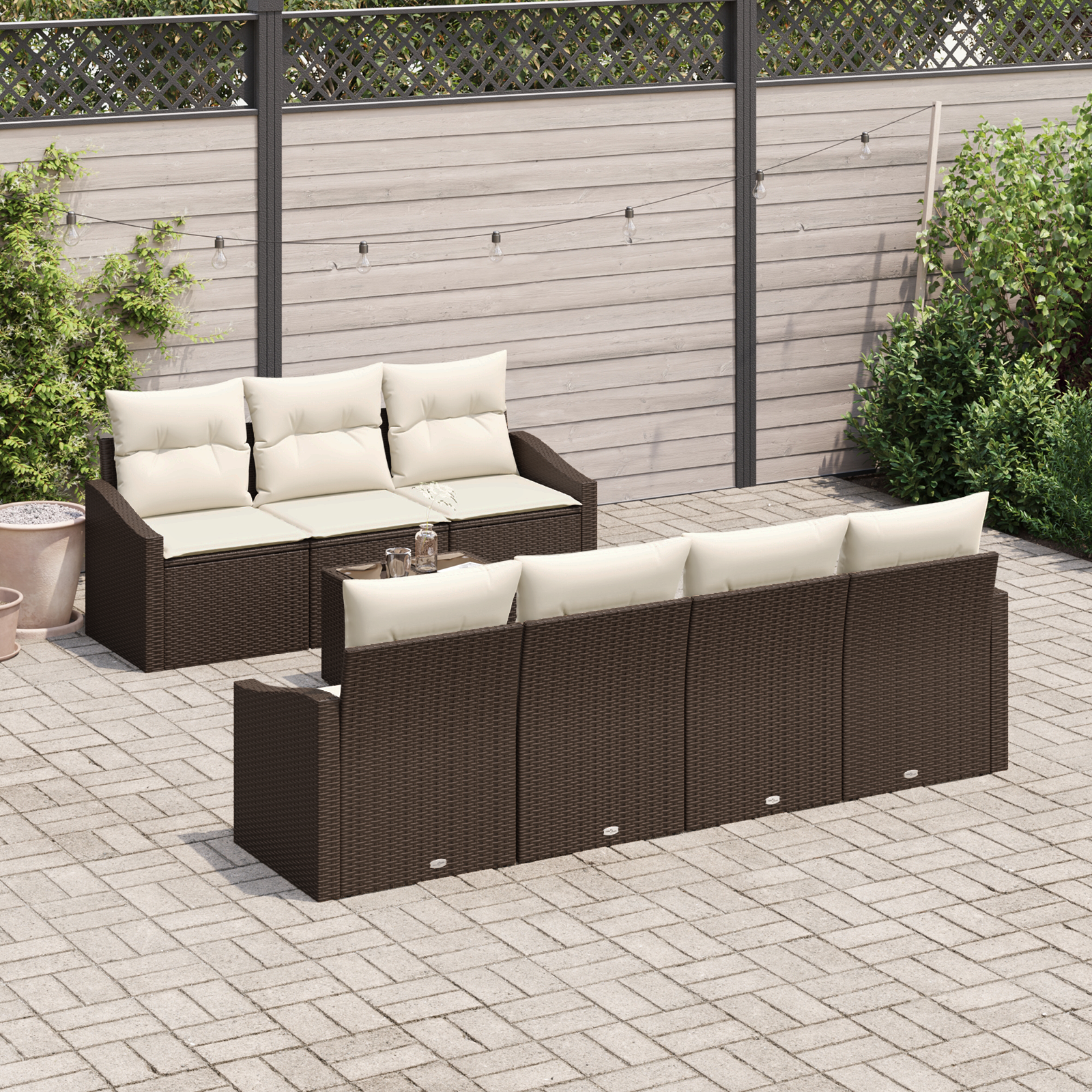 vidaXL 8-delige Tuinset met kussens poly rattan bruin