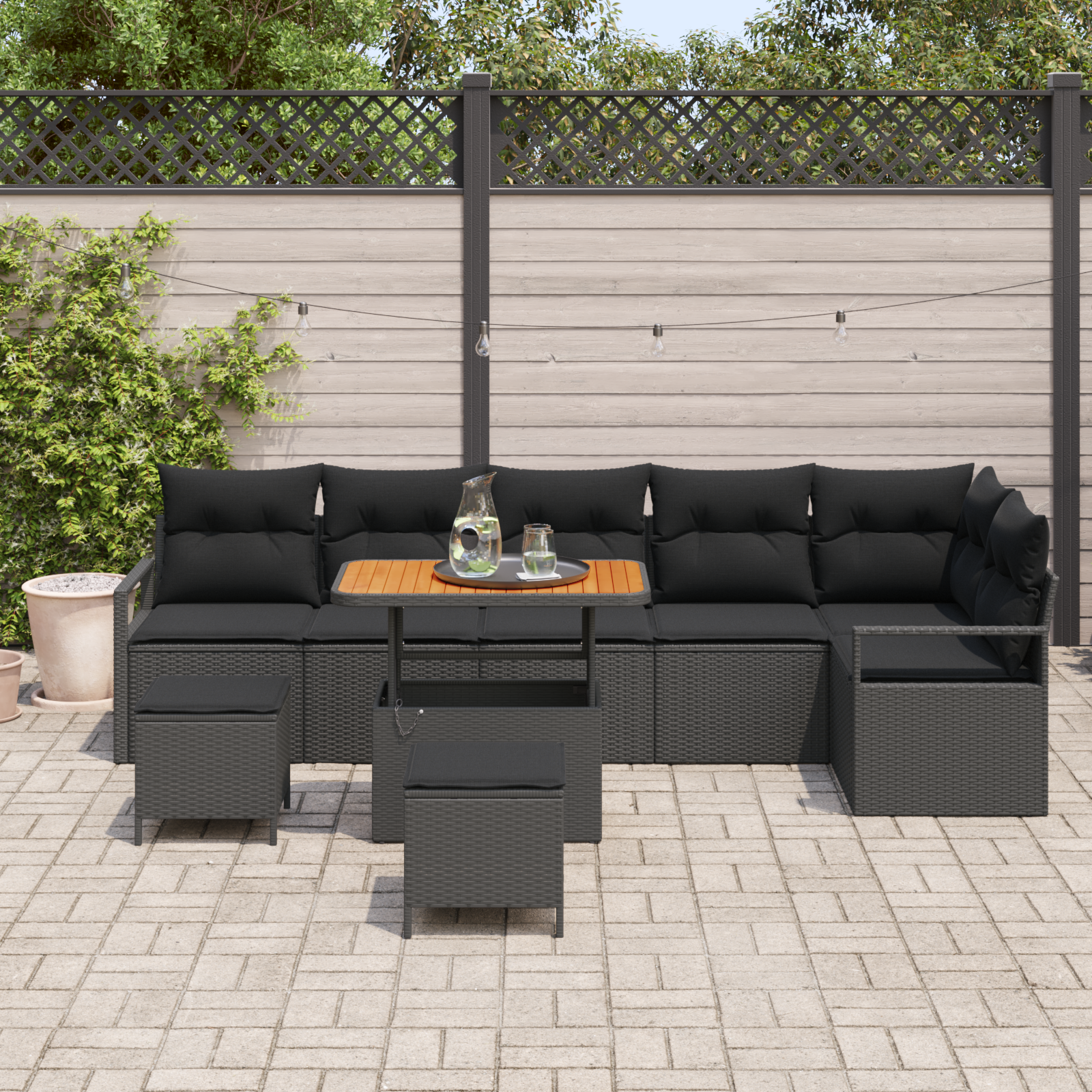 vidaXL 9-delige tuinsofa set met kussens zwart poly rattan acacia