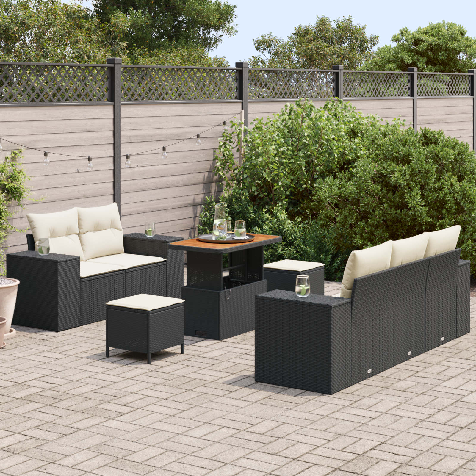 vidaXL 8-delige tuinset met kussens zwart poly rattan acacia
