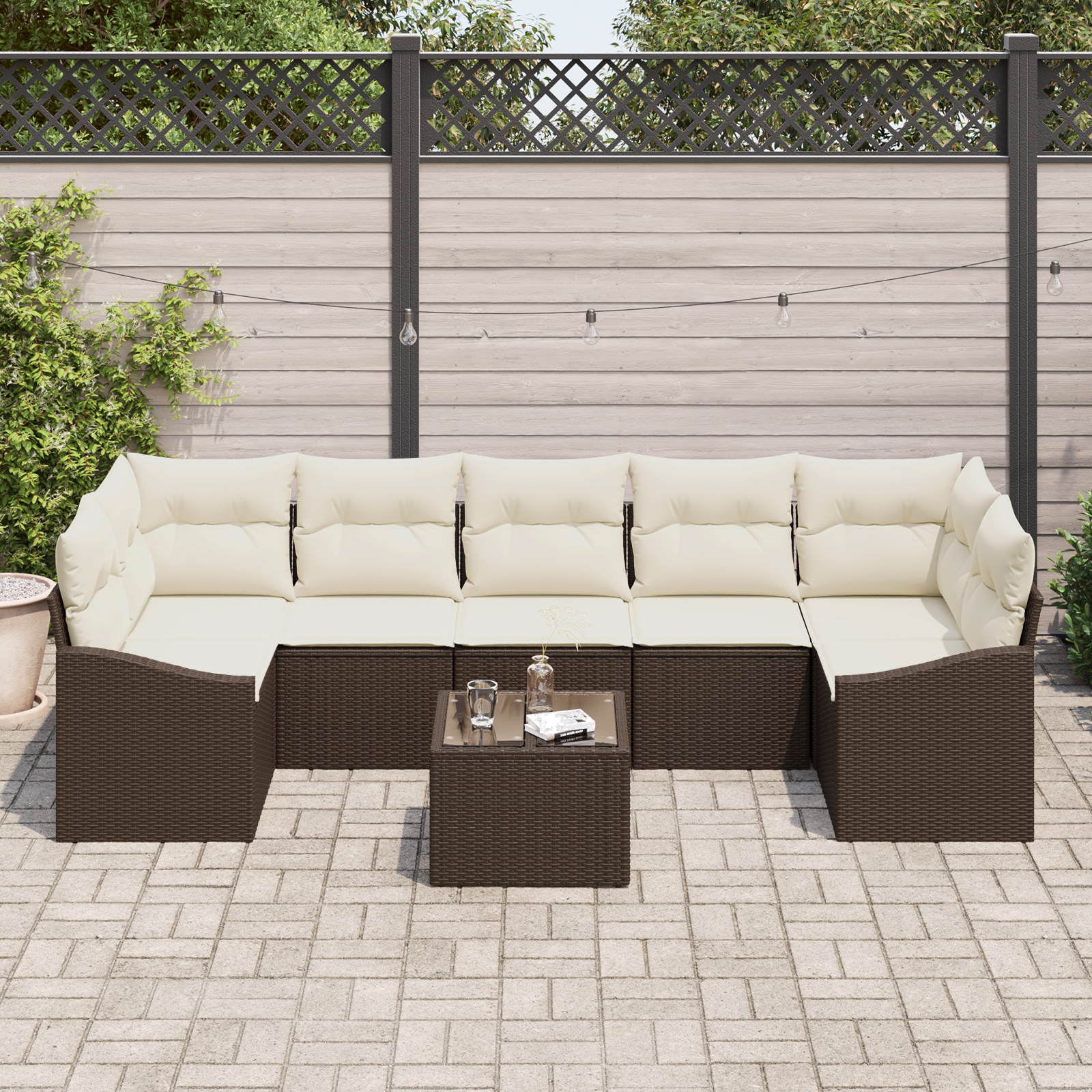 vidaXL 8-delige tuinbankset met kussens in bruin poly rattan