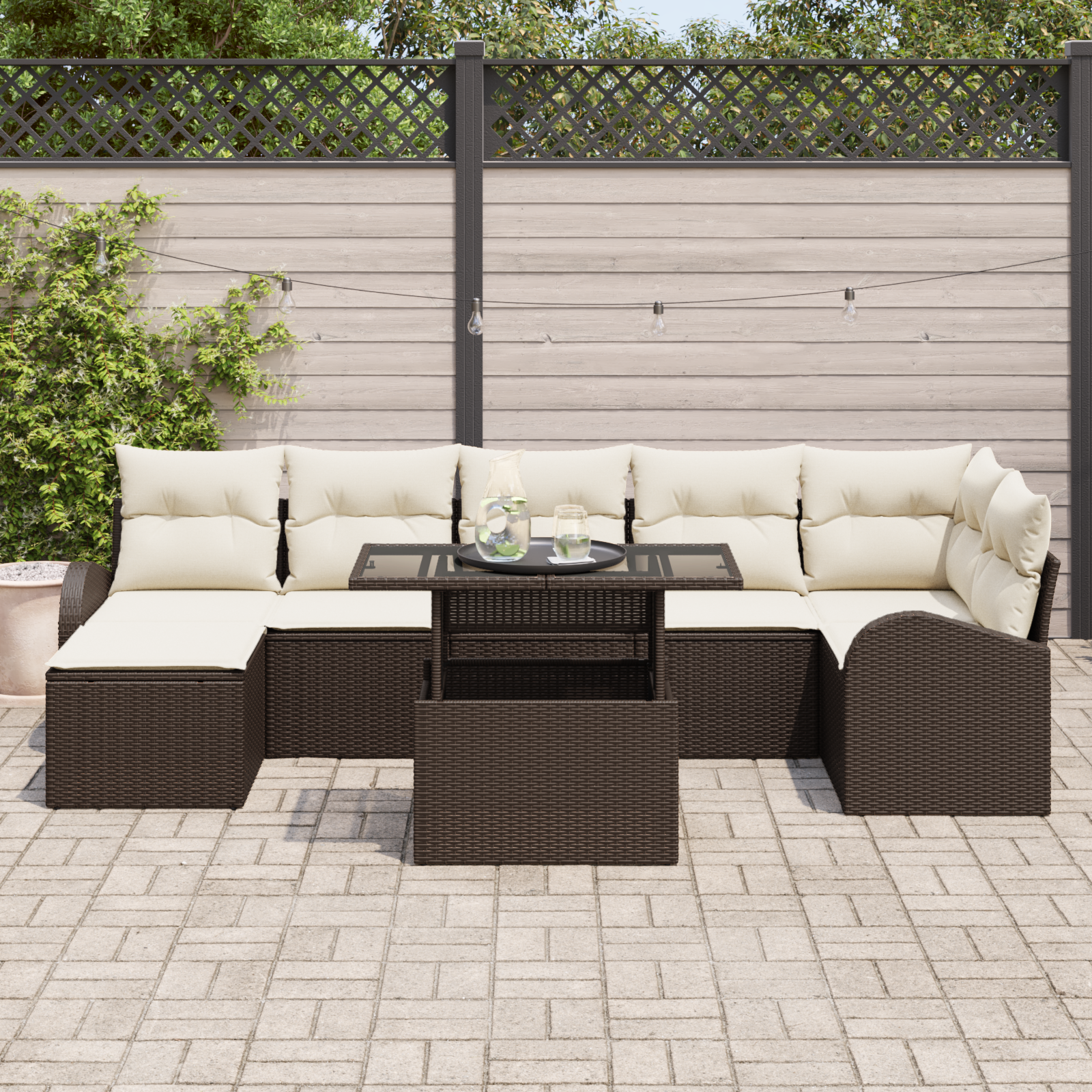vidaXL 8-delige Tuinset met Kussens Bruin Poly Rattan