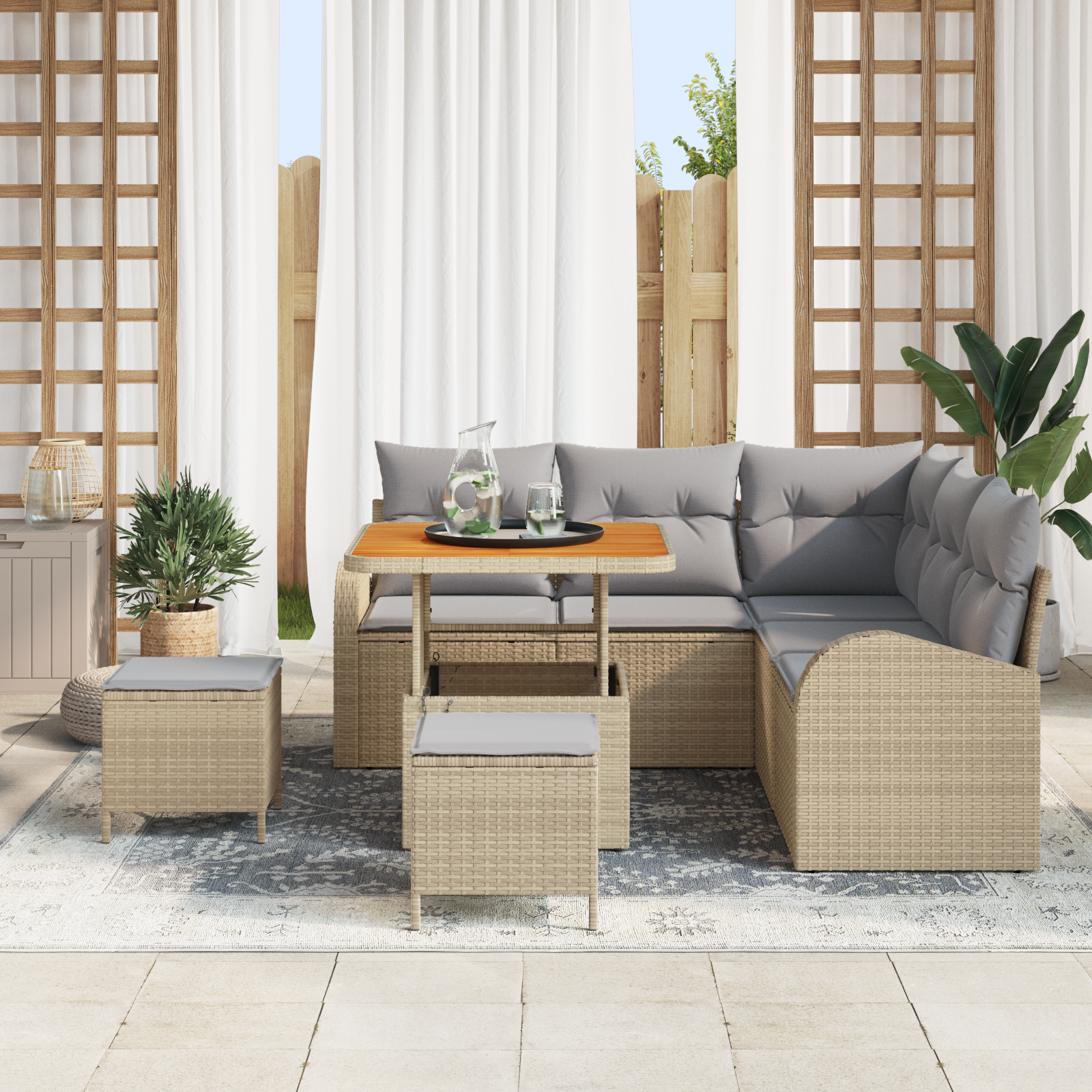 vidaXL 8-delige Tuinbankenset met kussens poly rattan acacia beige