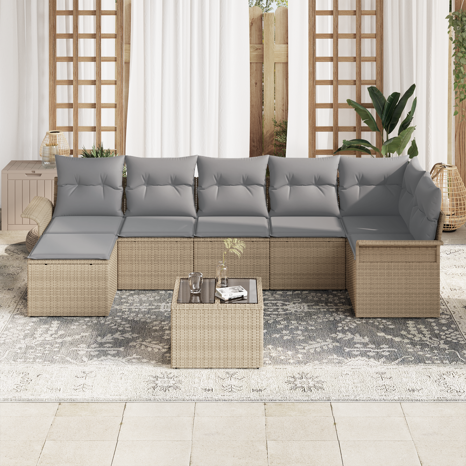 vidaXL 8-delige Tuinbankenset met kussens poly rattan zwart