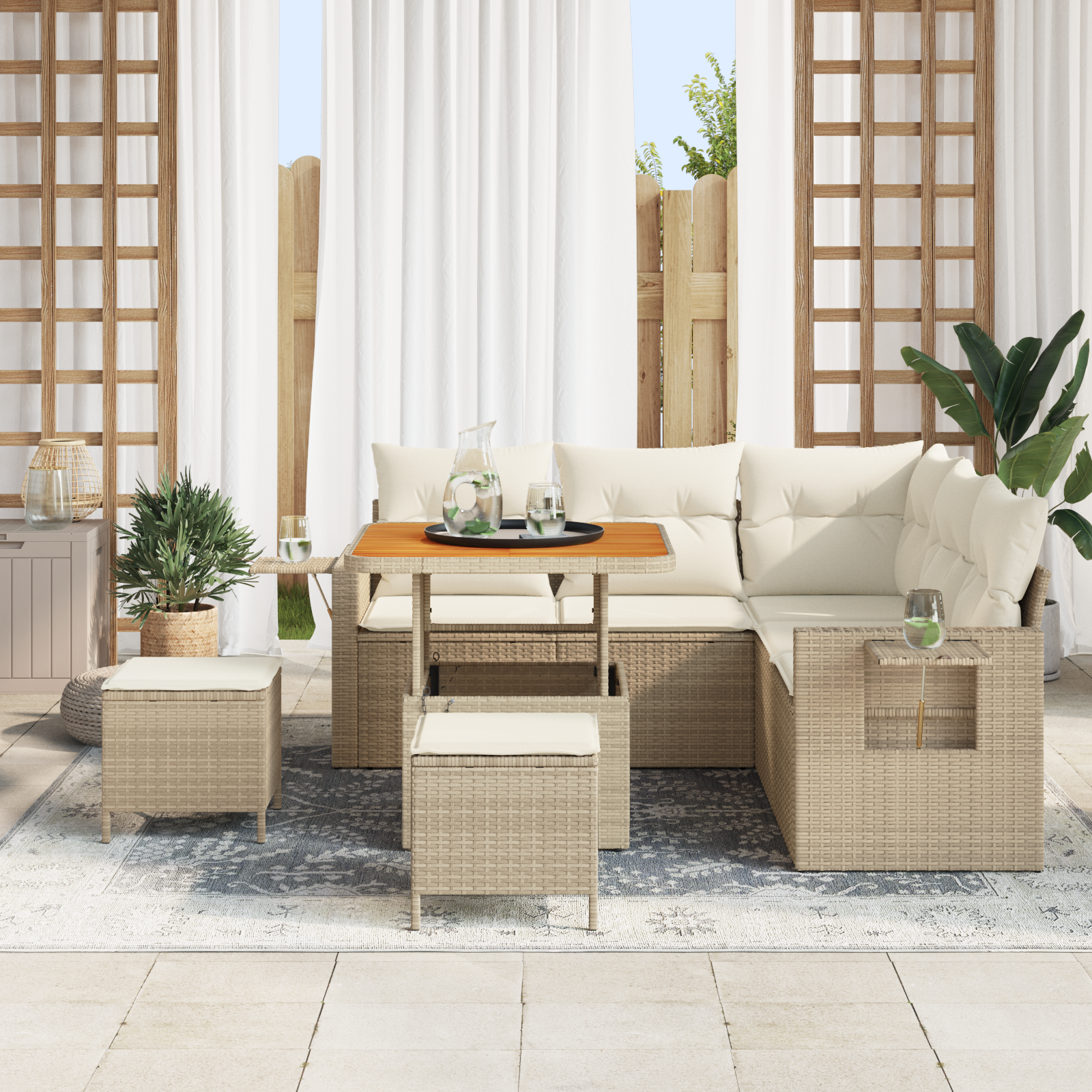 vidaXL 8-delige tuinset met kussens - beige poly rattan en acacia