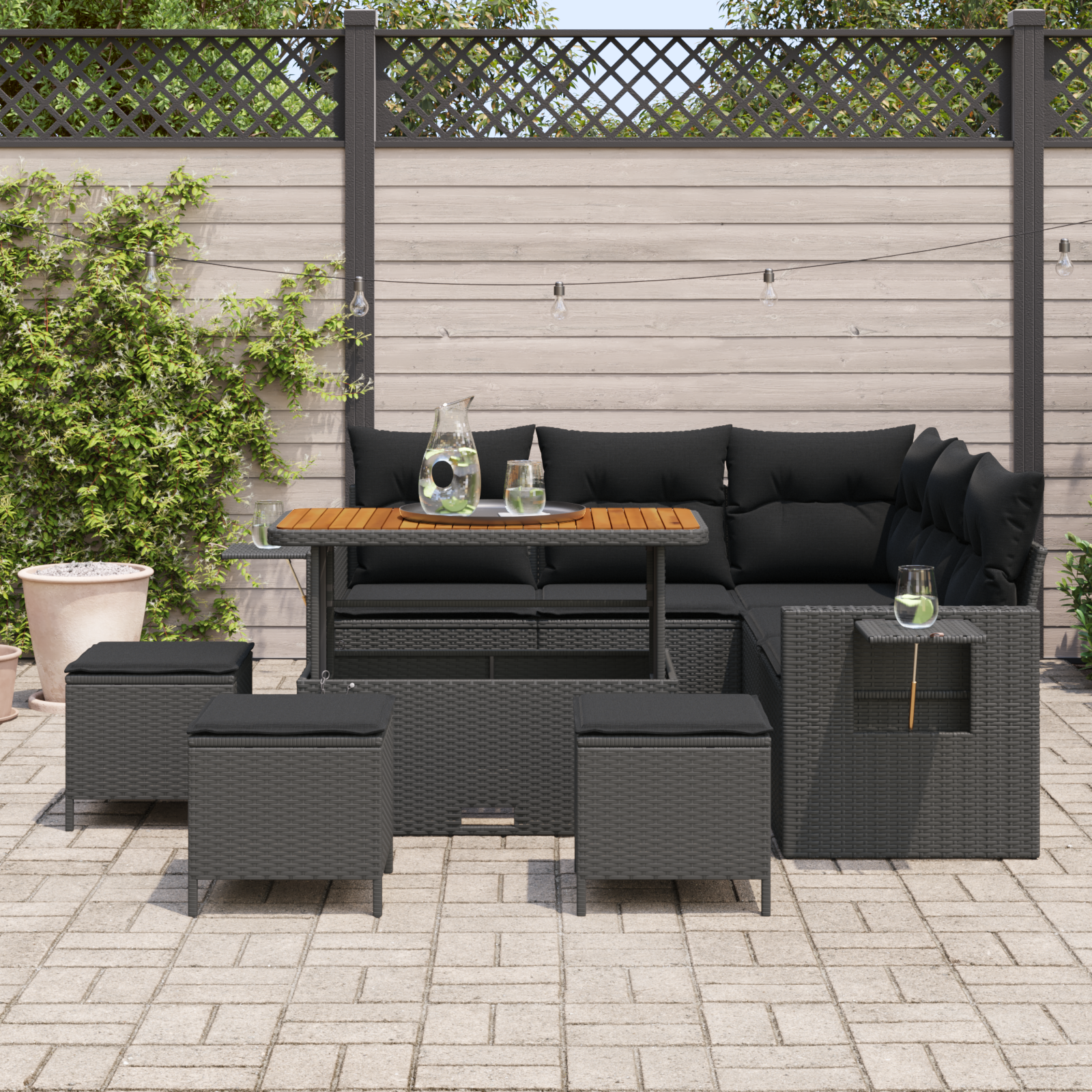 vidaXL 9-delige Tuinbankenset met kussens poly rattan acacia zwart