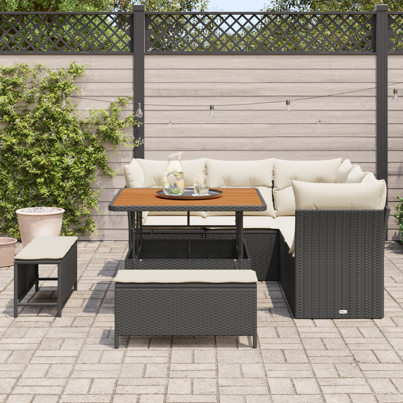 vidaXL 8-delige tuinset met kussens zwart poly rattan acacia