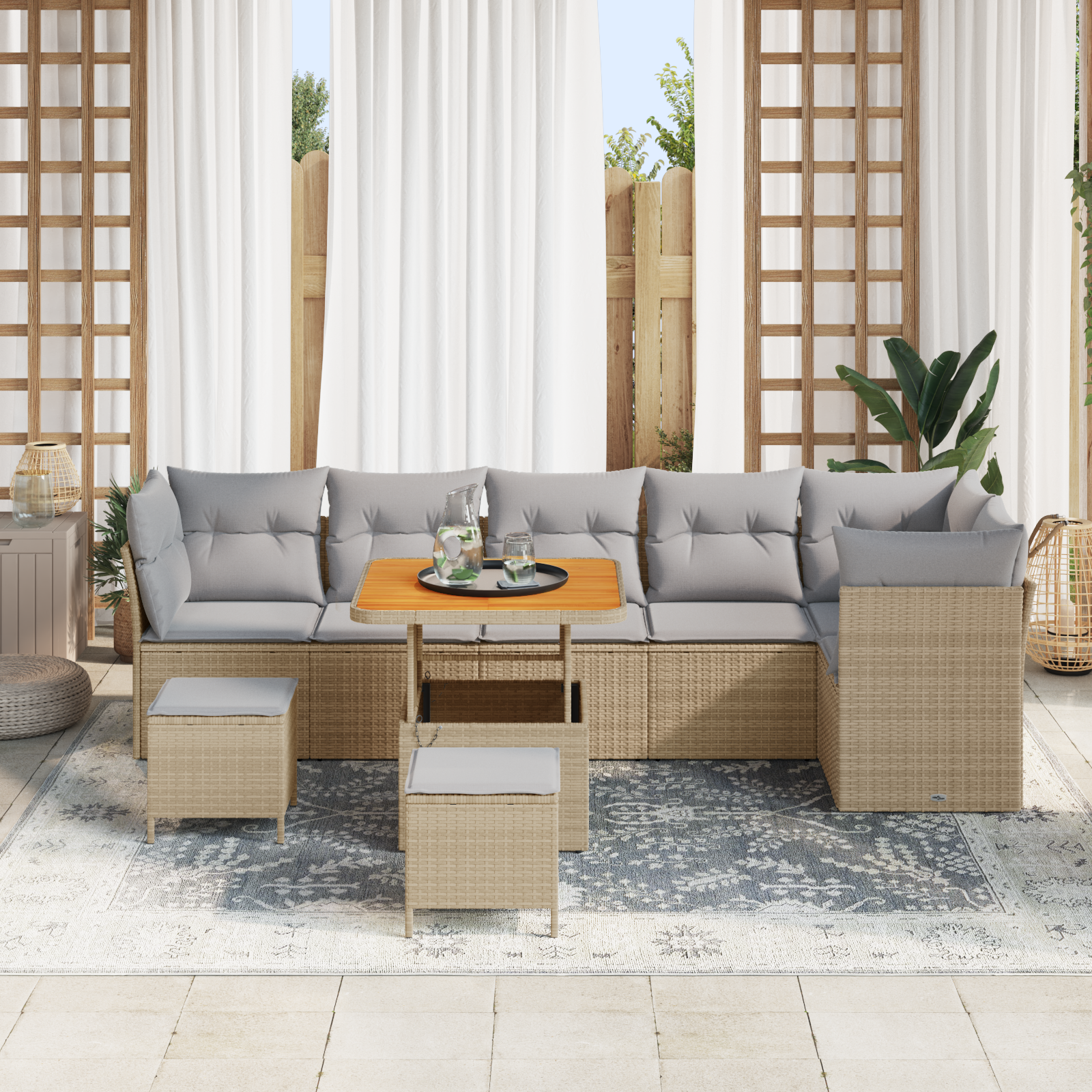 vidaXL Tuinbank 4-zits modulair met kussens beige en lichtgrijs