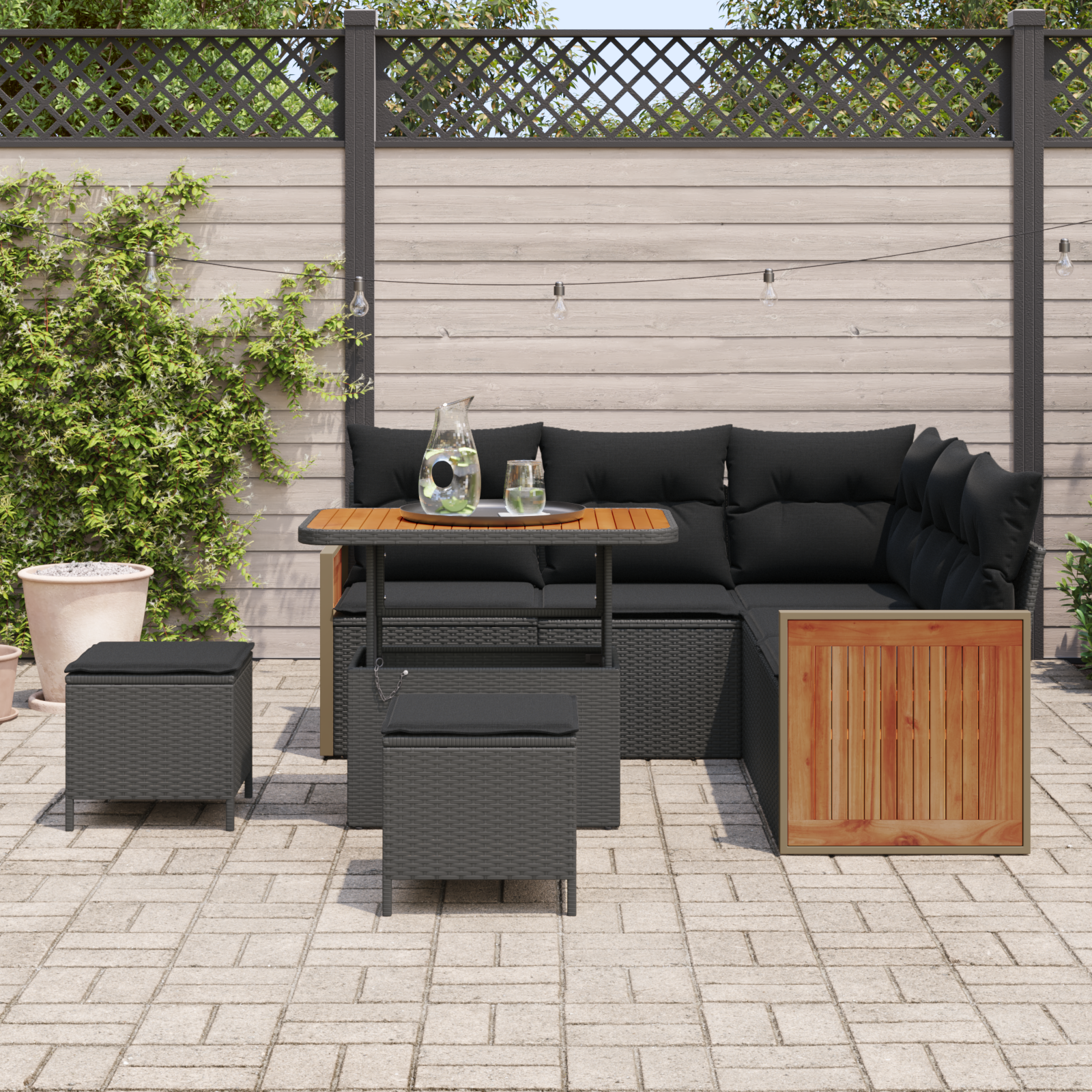 vidaXL 8-delige Tuinbankenset met kussens poly rattan acacia zwart