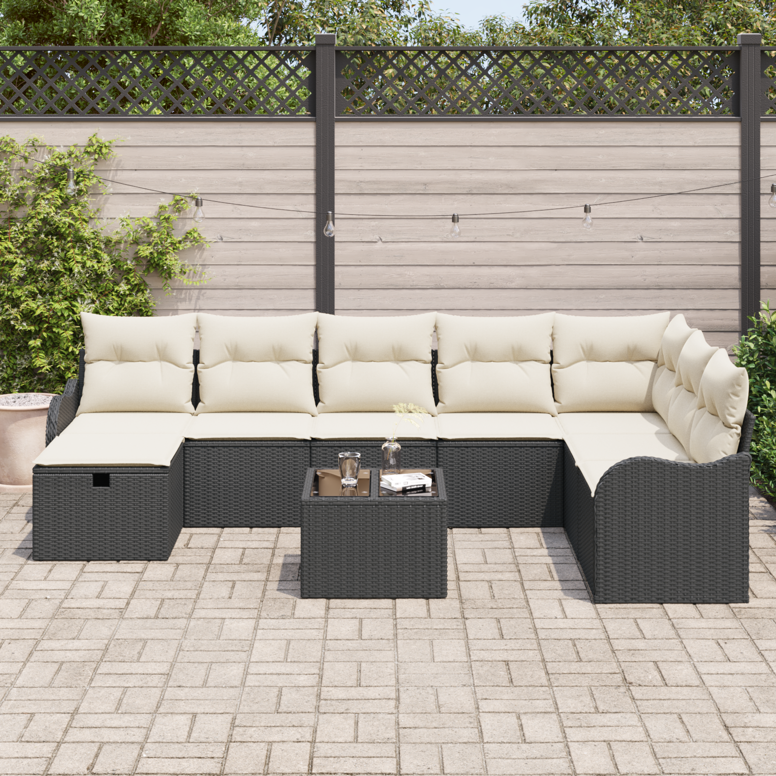 vidaXL 9-delige tuinset met kussens van zwart poly rattan