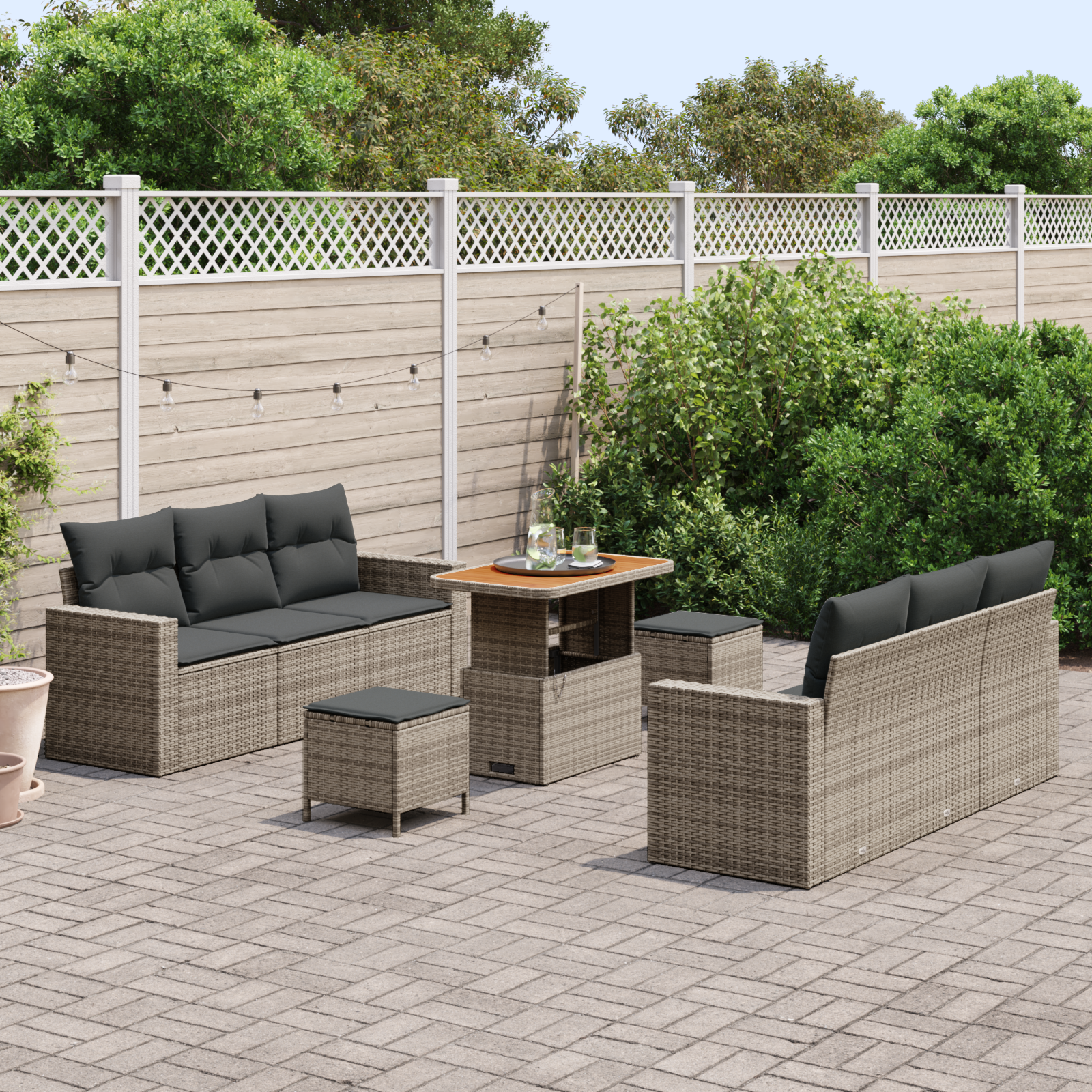 vidaXL 9-delige tuinsalonset met kussens, grijs poly rattan en acacia