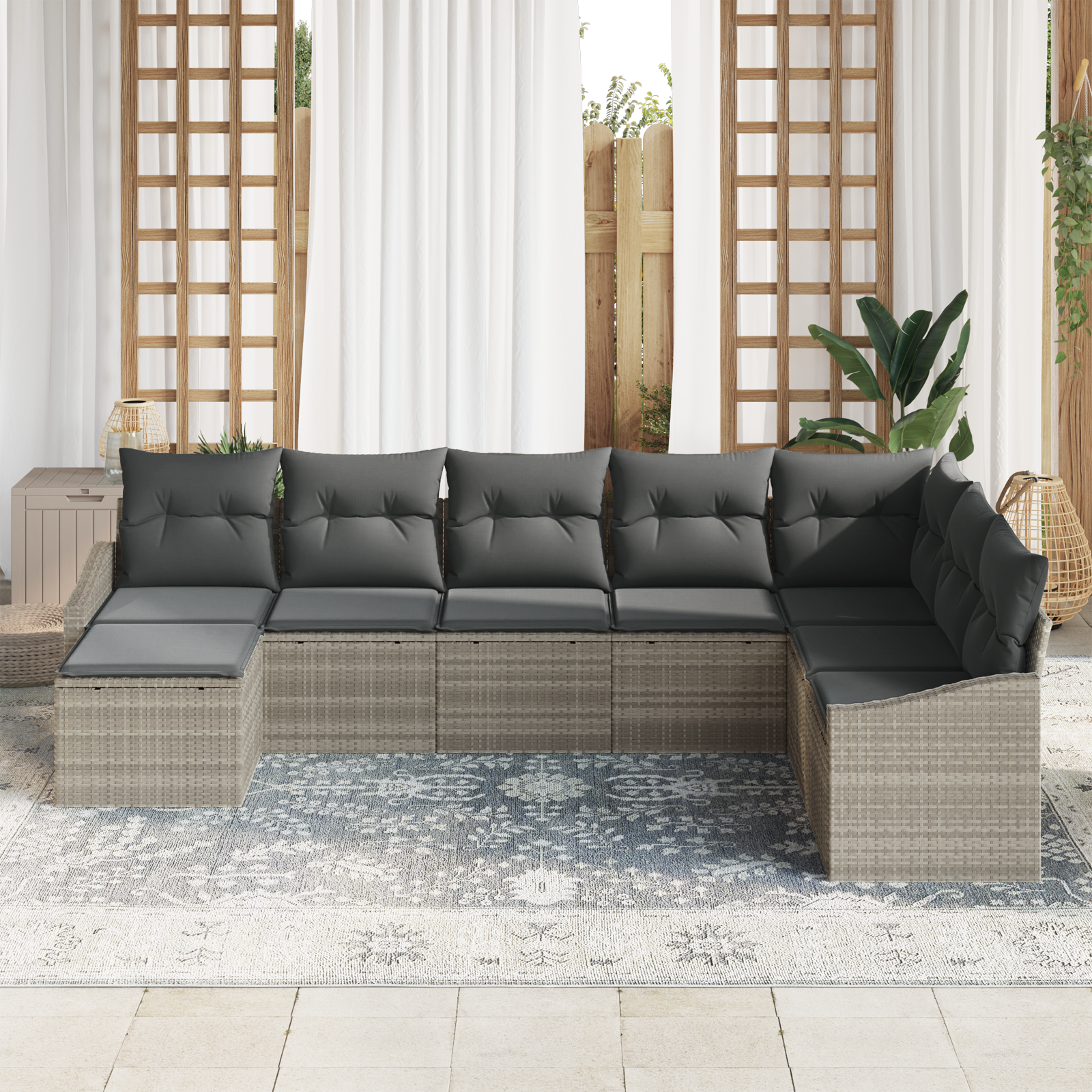 vidaXL 8-delige Tuinset met kussens poly rattan lichtgrijs