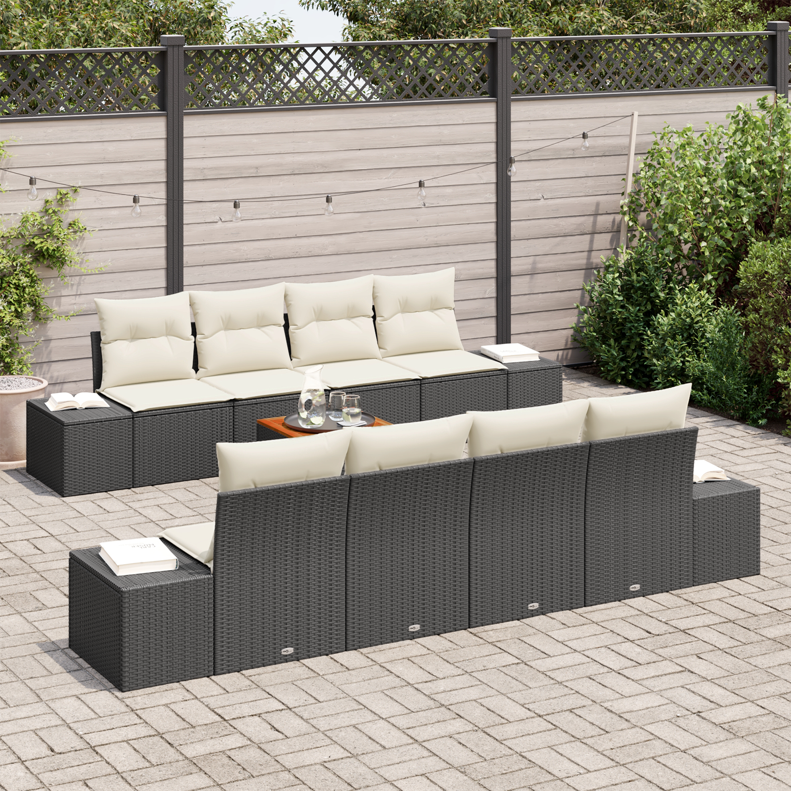 vidaXL 9-delige Tuinbankenset met kussens poly rattan acaciahout zwart