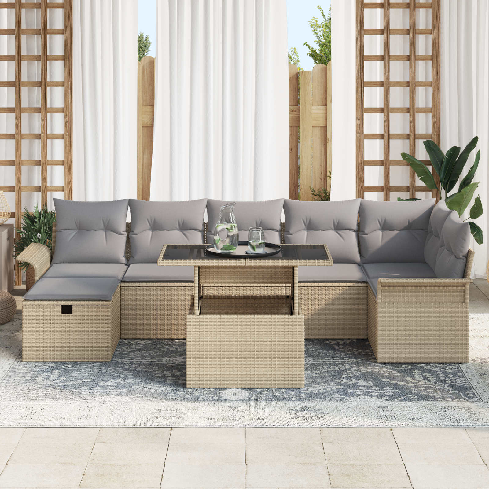vidaXL 8-delige tuinsofa set met kussens in beige poly rattan