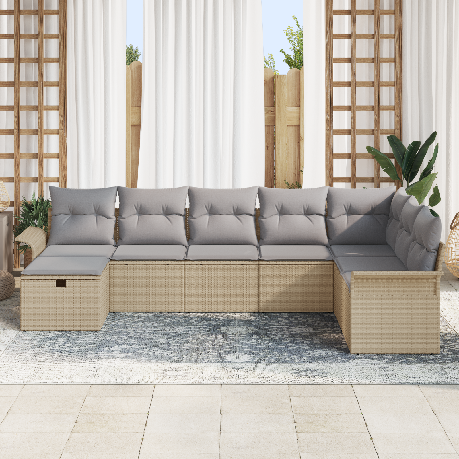 vidaXL 8-delige Tuinbankenset met kussens poly rattan beige