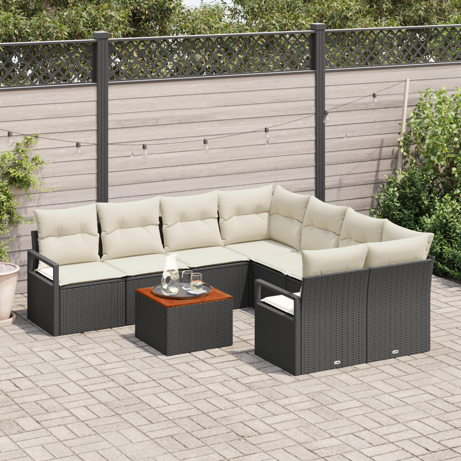 vidaXL 9-delige Tuinbankenset met kussens poly rattan acacia zwart
