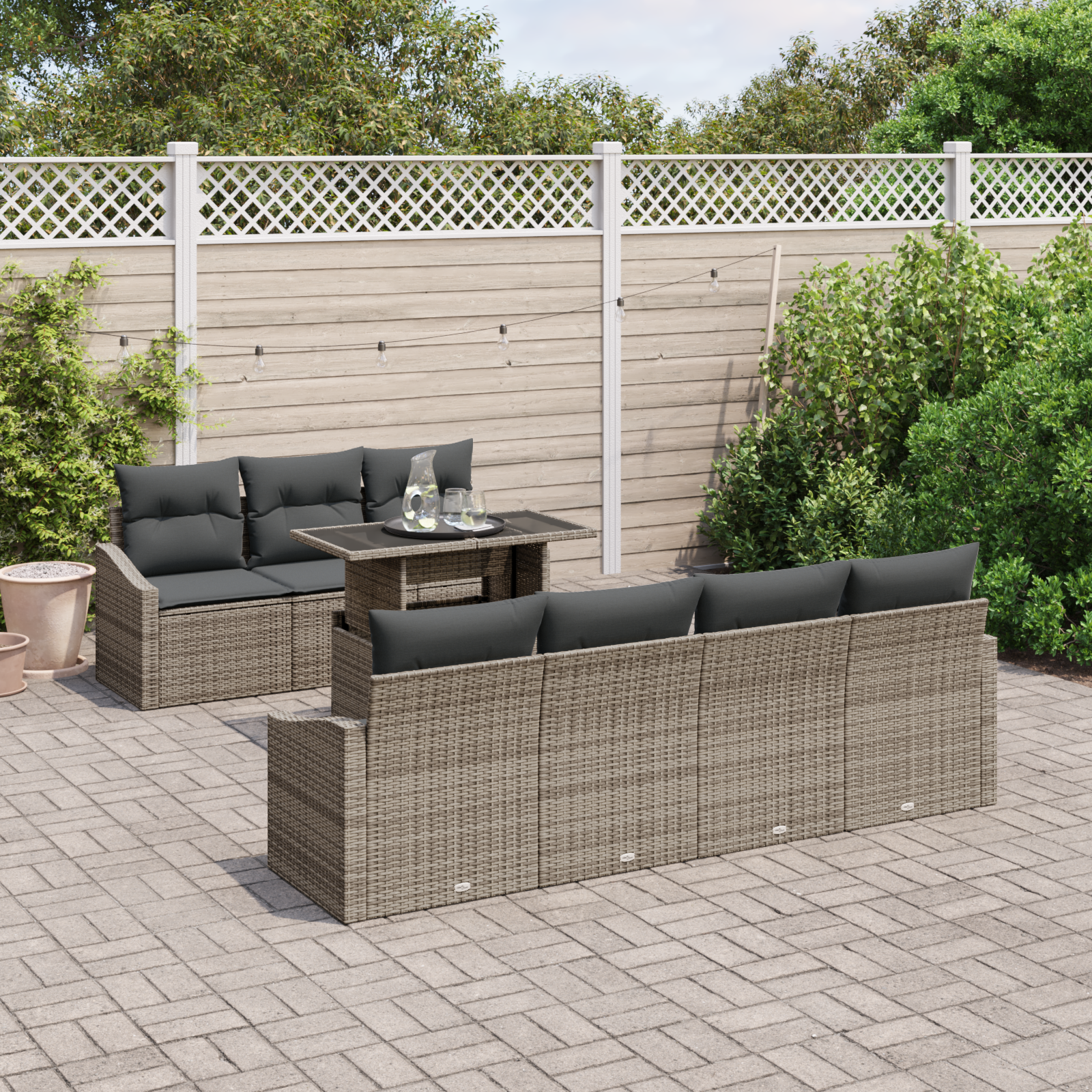 vidaXL 8-delige Tuinbankenset met kussens poly rattan grijs