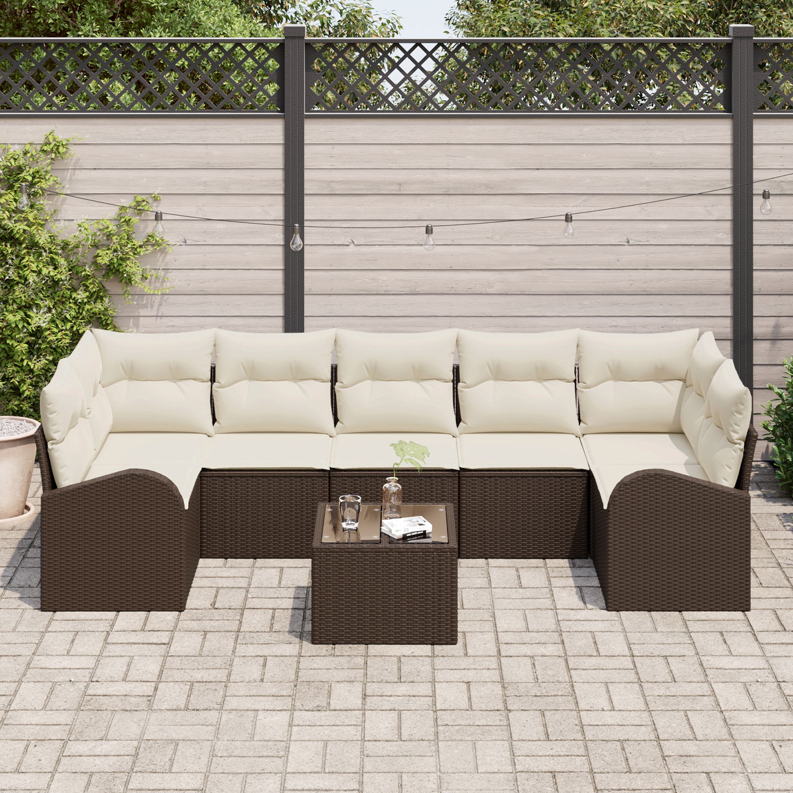 vidaXL 8-delige Tuinbankenset met kussens poly rattan bruin