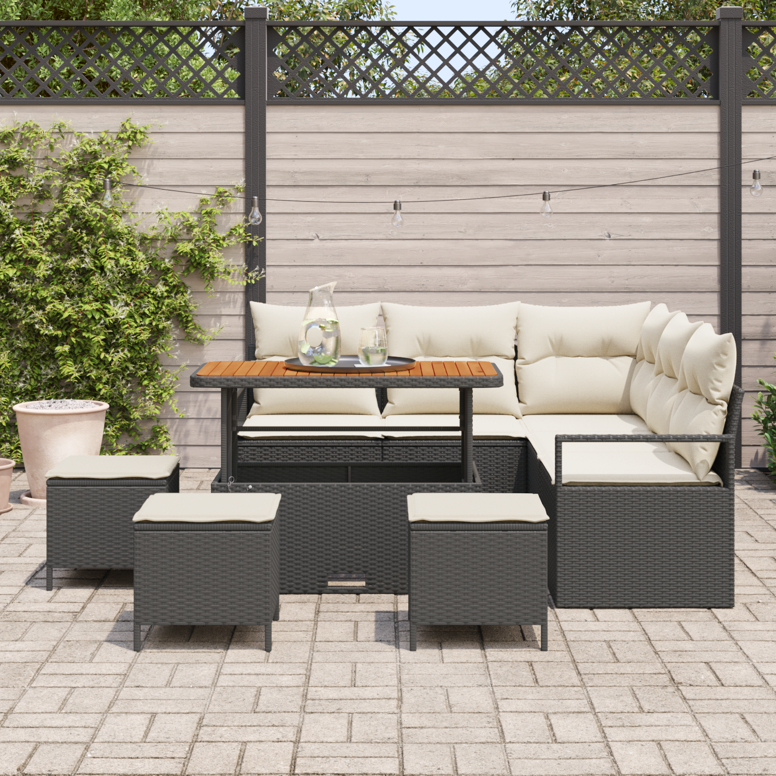 vidaXL 9-delige ligbedden set met kussens zwart poly rattan acacia