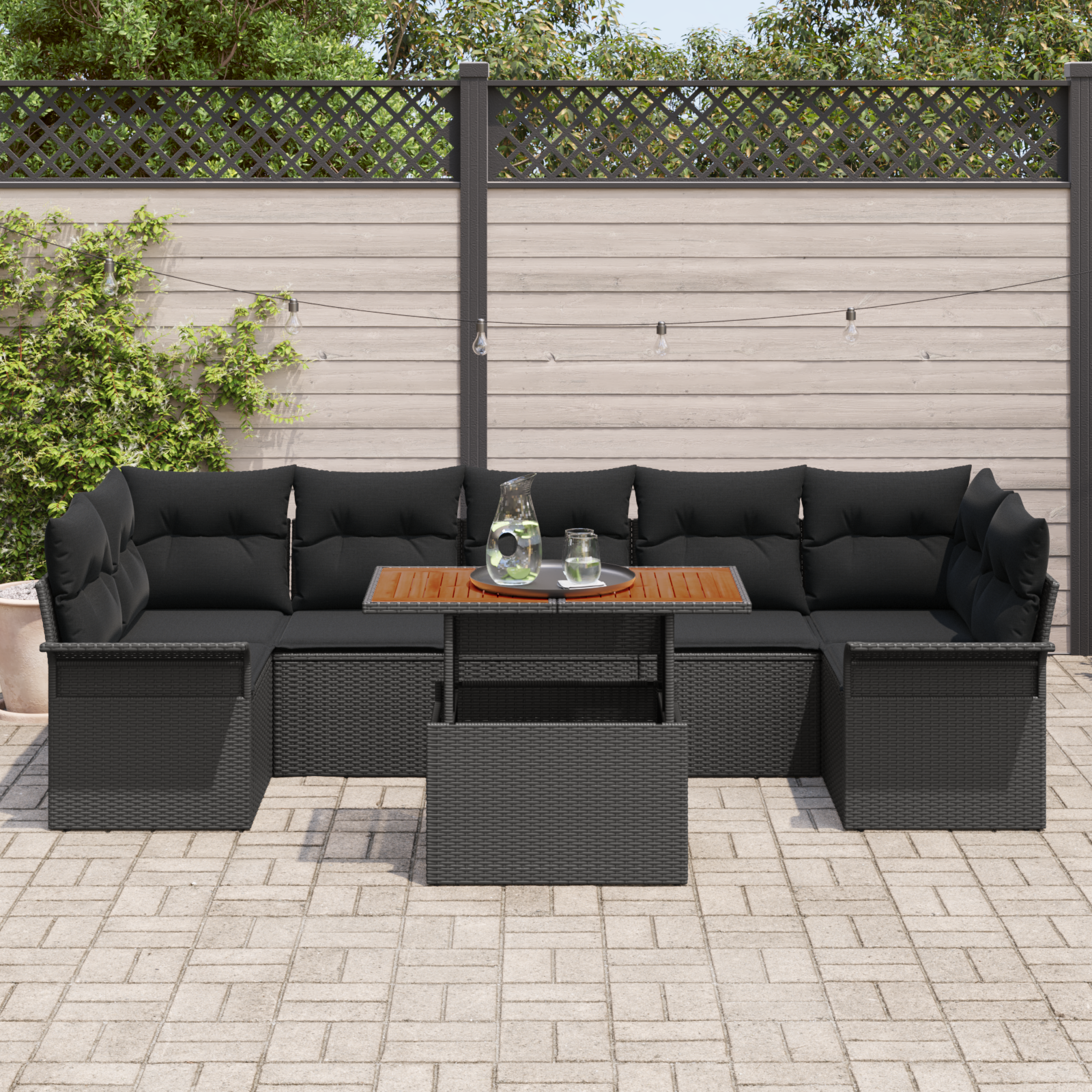 vidaXL 8-delige Tuinbankenset met kussens poly rattan zwart
