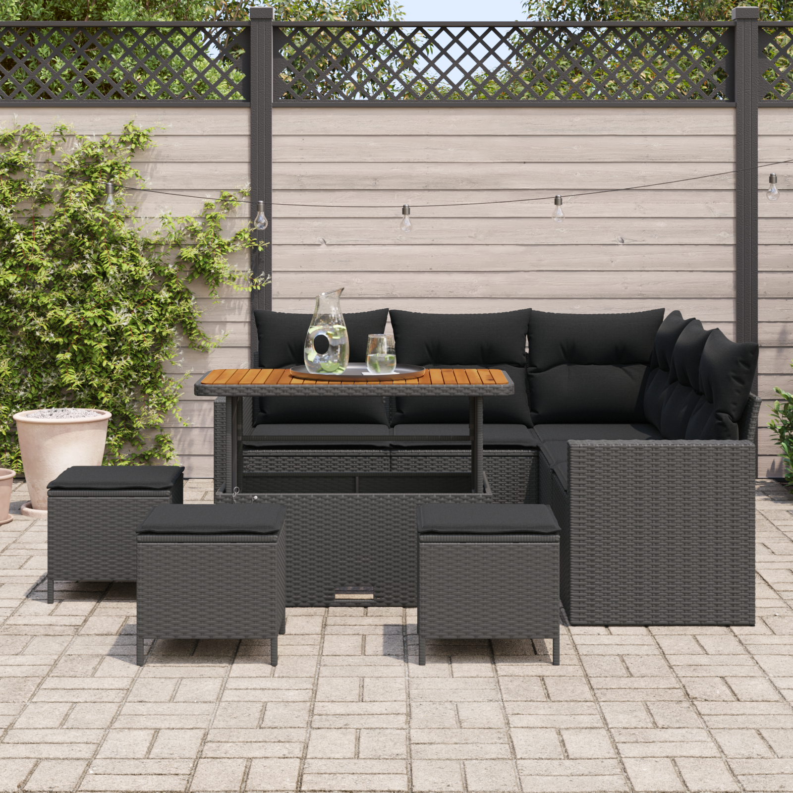 vidaXL 9-delige tuinsofacombinatie met kussens in zwart poly rattan en acacia