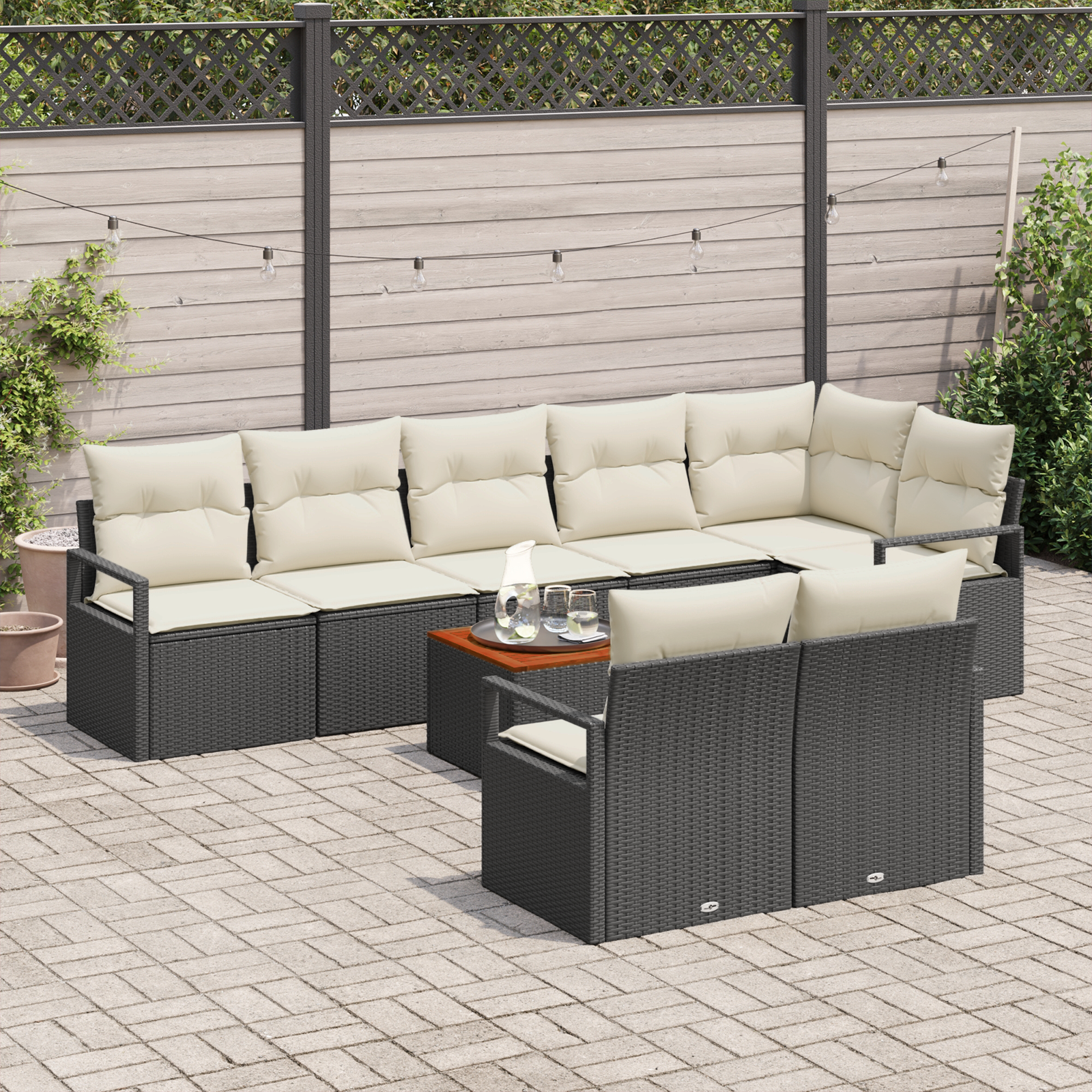 vidaXL 9-delige tuinbankset met kussens zwart poly rattan acaciahout